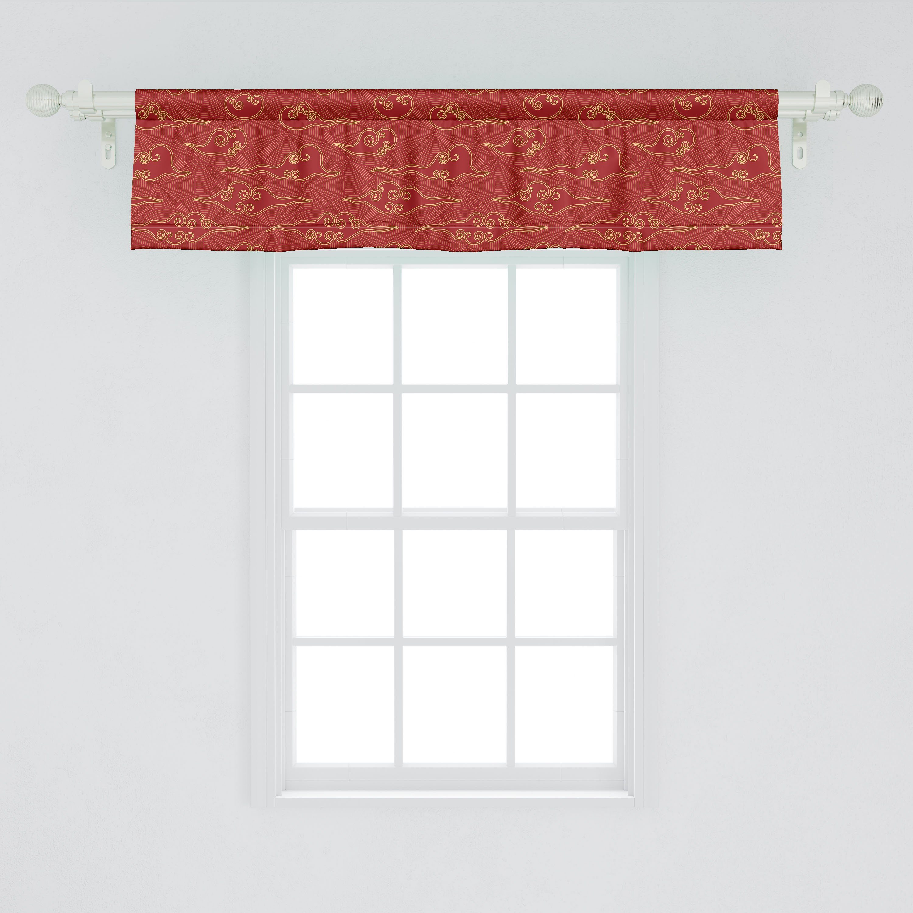 Dekor Motiv Wolken Folk Küche mit Volant Schlafzimmer asiatisch Microfaser, Vorhang für Stangentasche, Eastern Abakuhaus, Far Scheibengardine