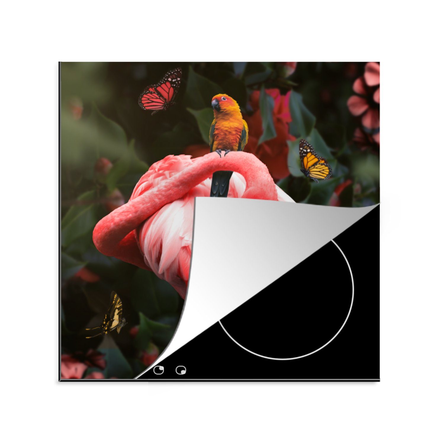 MuchoWow Herdblende-/Abdeckplatte Flamingo - Tiere 78x78 für Dschungel, - cm, Ceranfeldabdeckung, (1 Vinyl, tlg), küche Arbeitsplatte