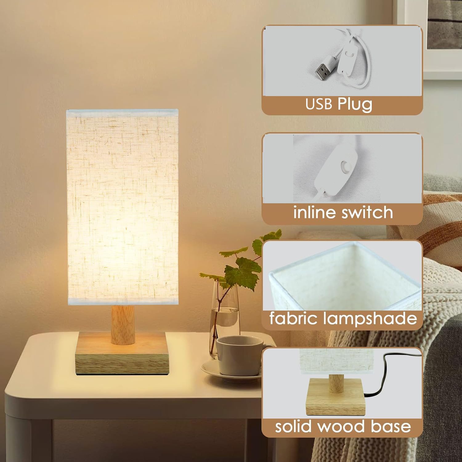RWEUOQ LED Nachttischlampe Tischlampe mit Stoffschirm günstig online kaufen