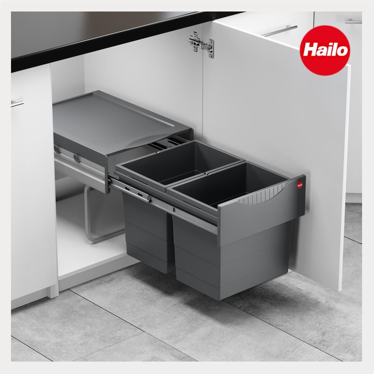 Hailo Einbaumülleimer Hailo Abfallsammler 3641521 Raumspar-Tandem 2x 18 Liter dunkelgrau – Bild 2 von 5