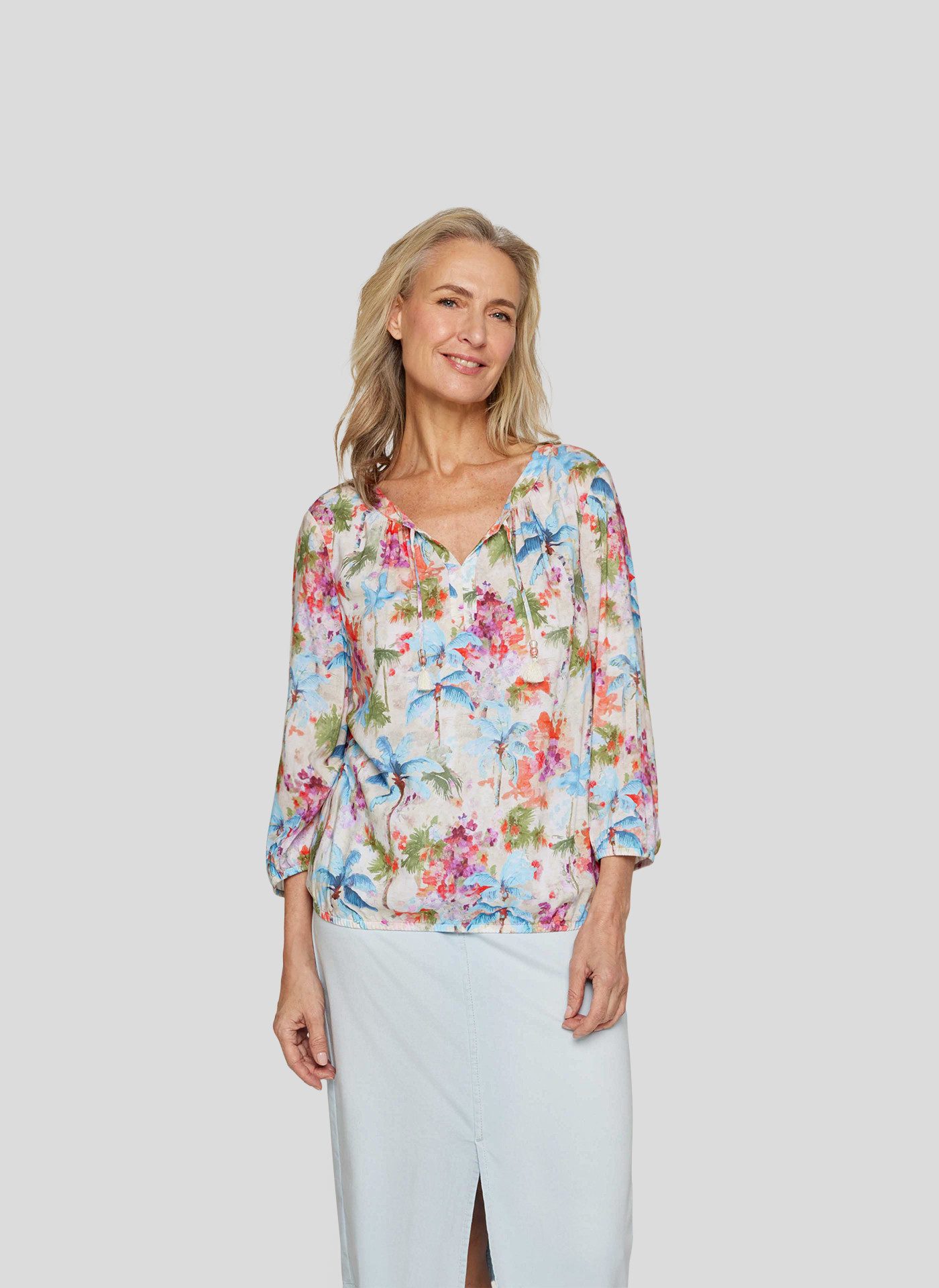Rabe Druckbluse im Tunika-Stil und mit floralem Muster günstig online kaufen