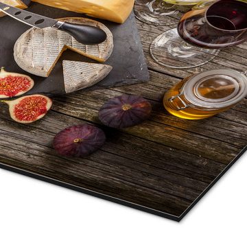 Posterlounge Alu-Dibond-Druck Editors Choice, Stillleben mit Wein und Käse, Küche Rustikal Fotografie