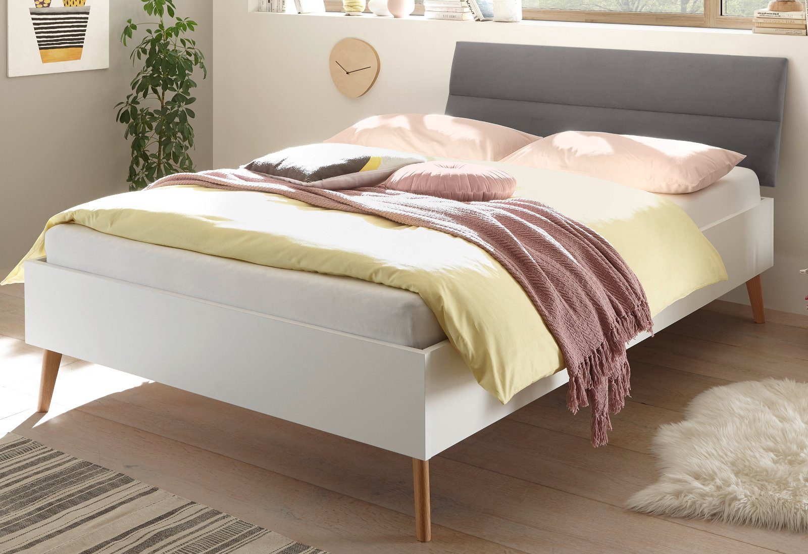 grau, skandinavisches Liegefläche Furn.Design Polsterung 140 Helge Einzelbett in cm), oder weiß 200 x (Bett Eiche, in mit Design mint