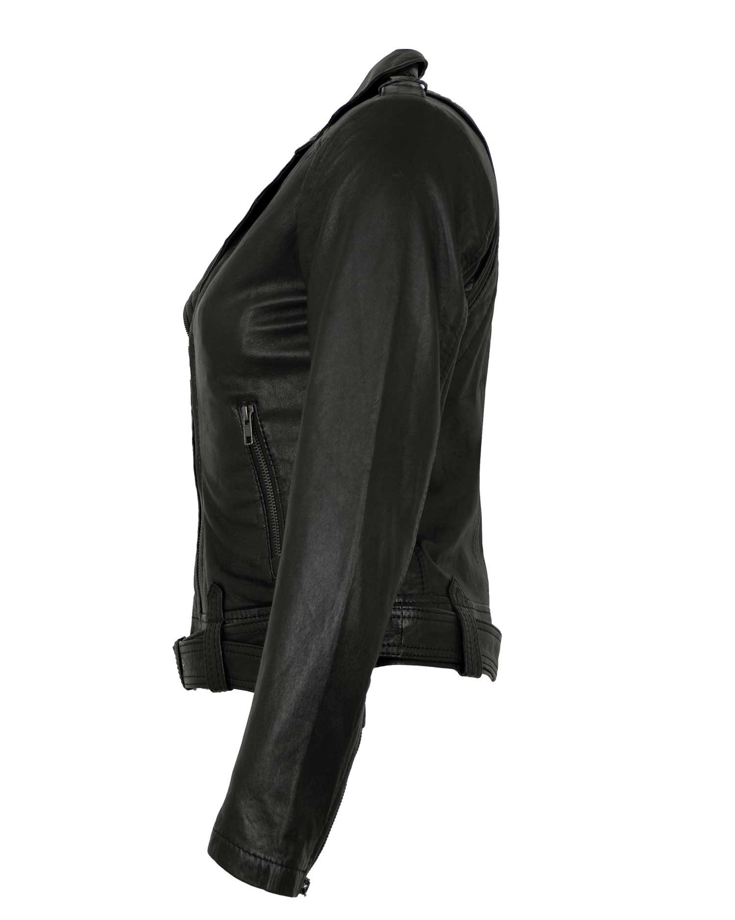 7eleven Lederjacke Juliette 7eleven - Damen Lederjacke Bikerjacke Lammnappa schwarz