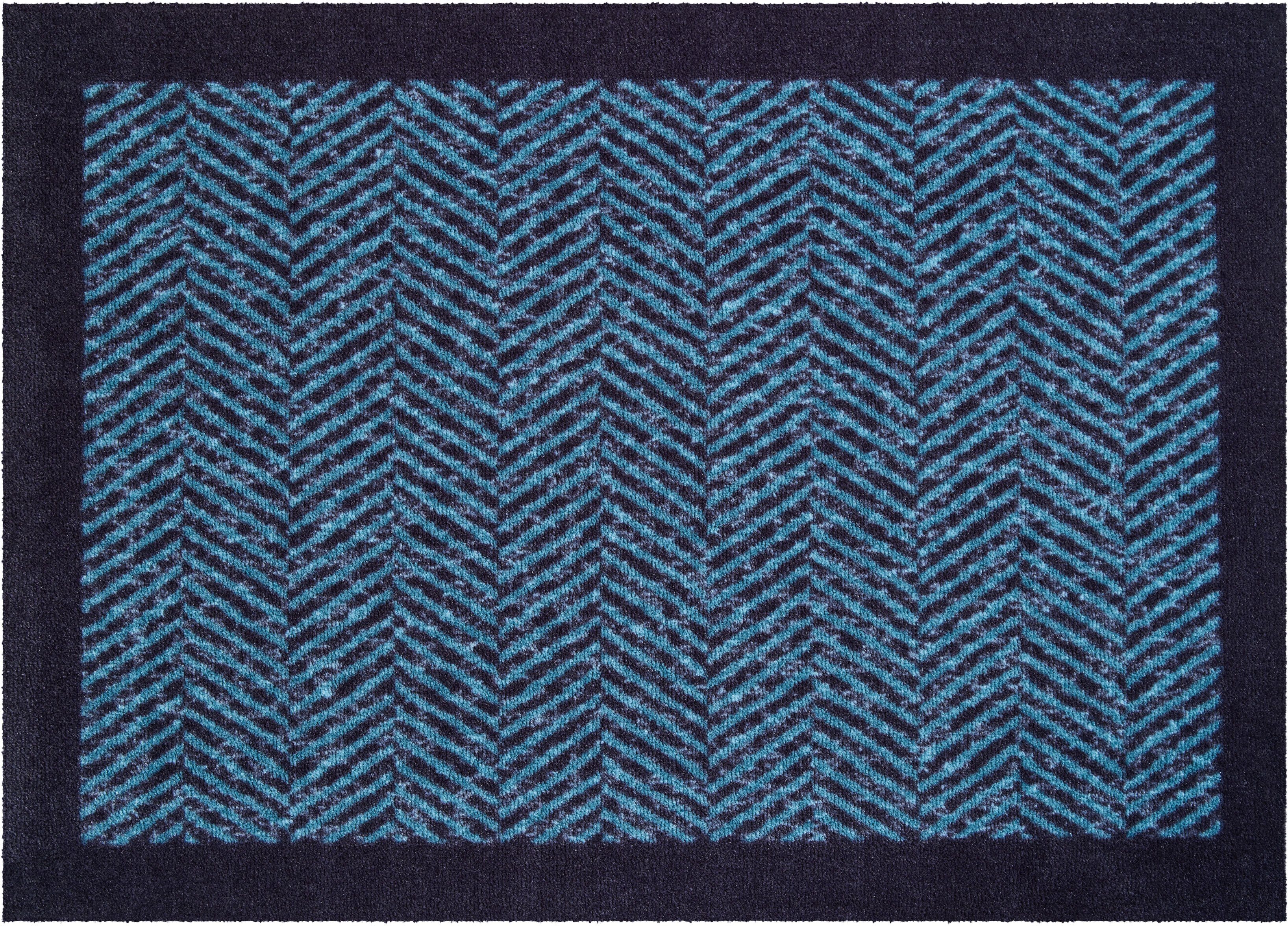 waschbar rechteckig, Outdoor Bordüre, mm, In- Fußmatte mit und geeignet, Grund, 8 türkis/blau Herringbone, Schmutzfangmatte Höhe: