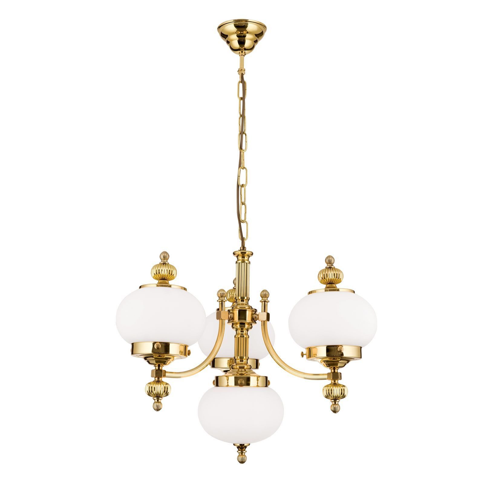 Licht-Erlebnisse Kronleuchter VIKTOR, ohne Leuchtmittel, Glas Echt-Messing H: 120 cm B: 55 cm in Messing glänzend Weiß