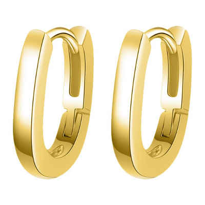 Ditz Paar Creolen Ohrringe Breit Creolen Oval mit Klappbügel 2x14mm in Gold, Geschenke Für Frauen Freundin Mutter zum Geburtstag Muttertag