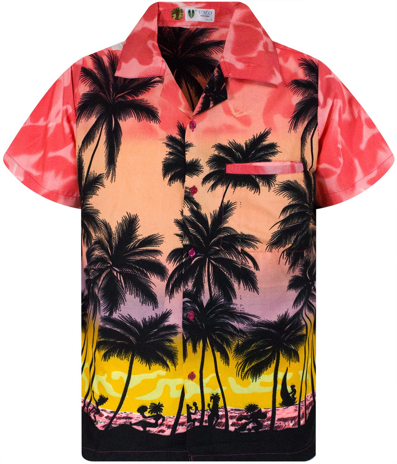 King Kameha Hawaiihemd Beach Eclectic Funky Hawaii-Hemd, Herren, Kurzarm, Front-Tasche