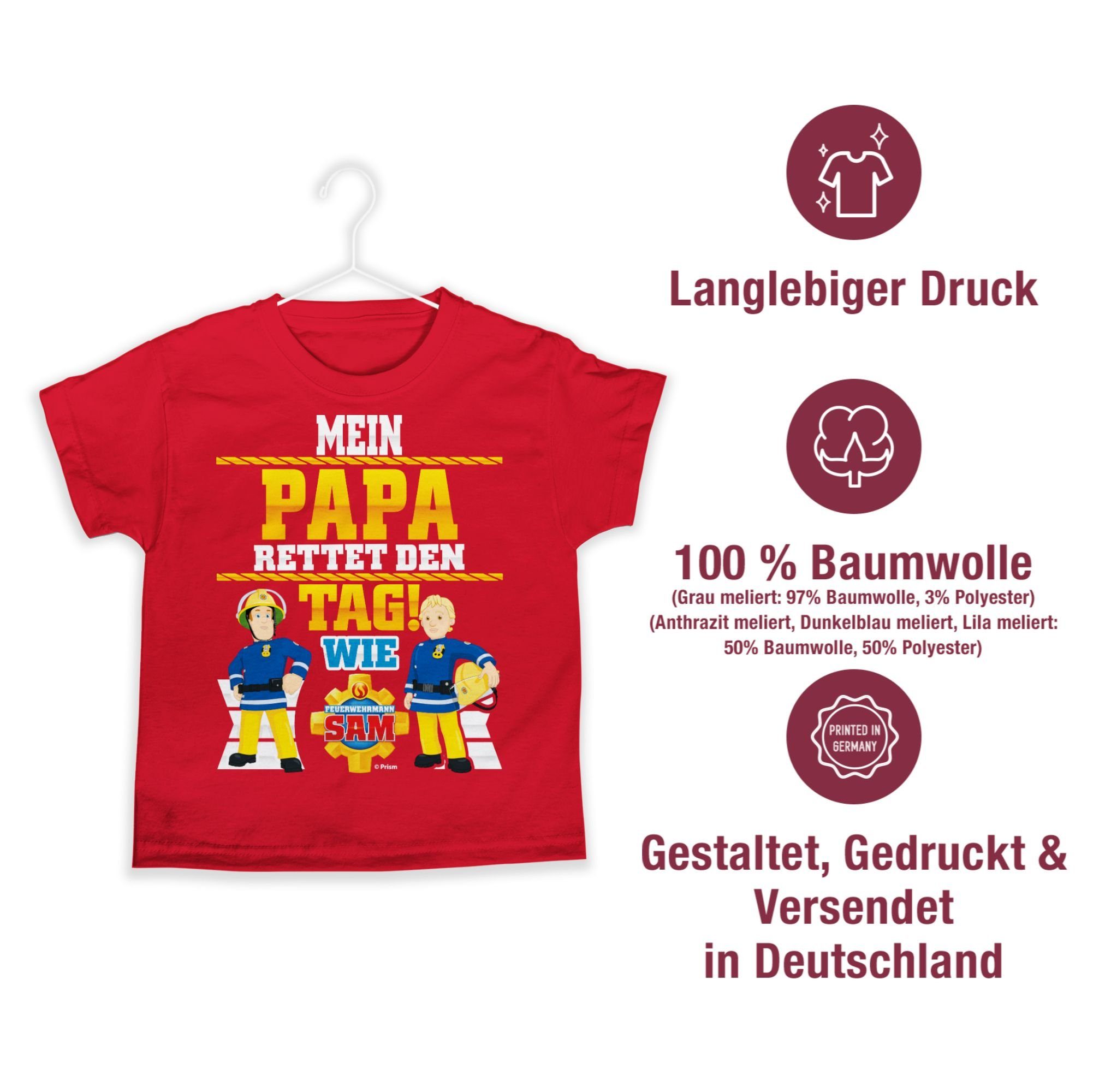 Shirtracer T-Shirt Mein Papa rettet den Tag wie Sam & Penny (1-tlg) Feuerwehrmann Sam Jungen