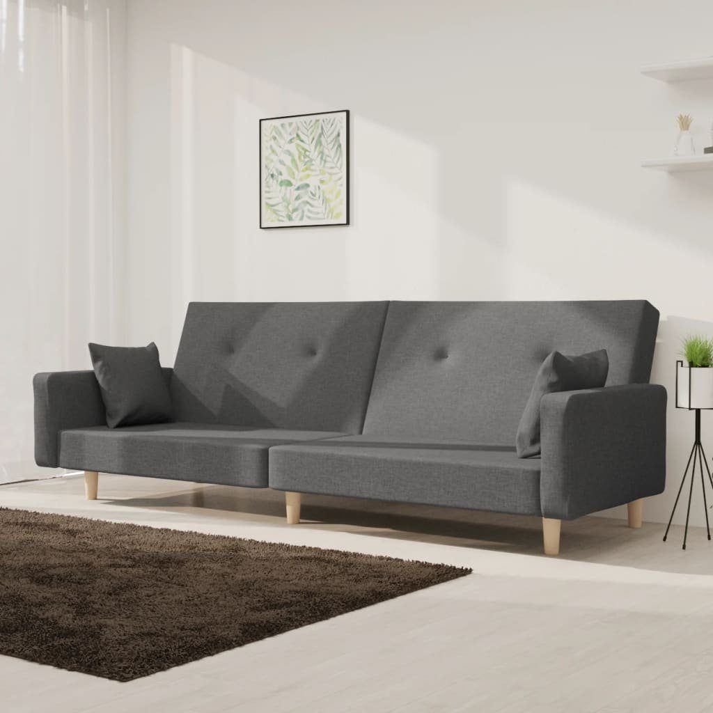 furnicato Schlafsofa 2-Sitzer mit 2 Kissen Hellgrau Stoff