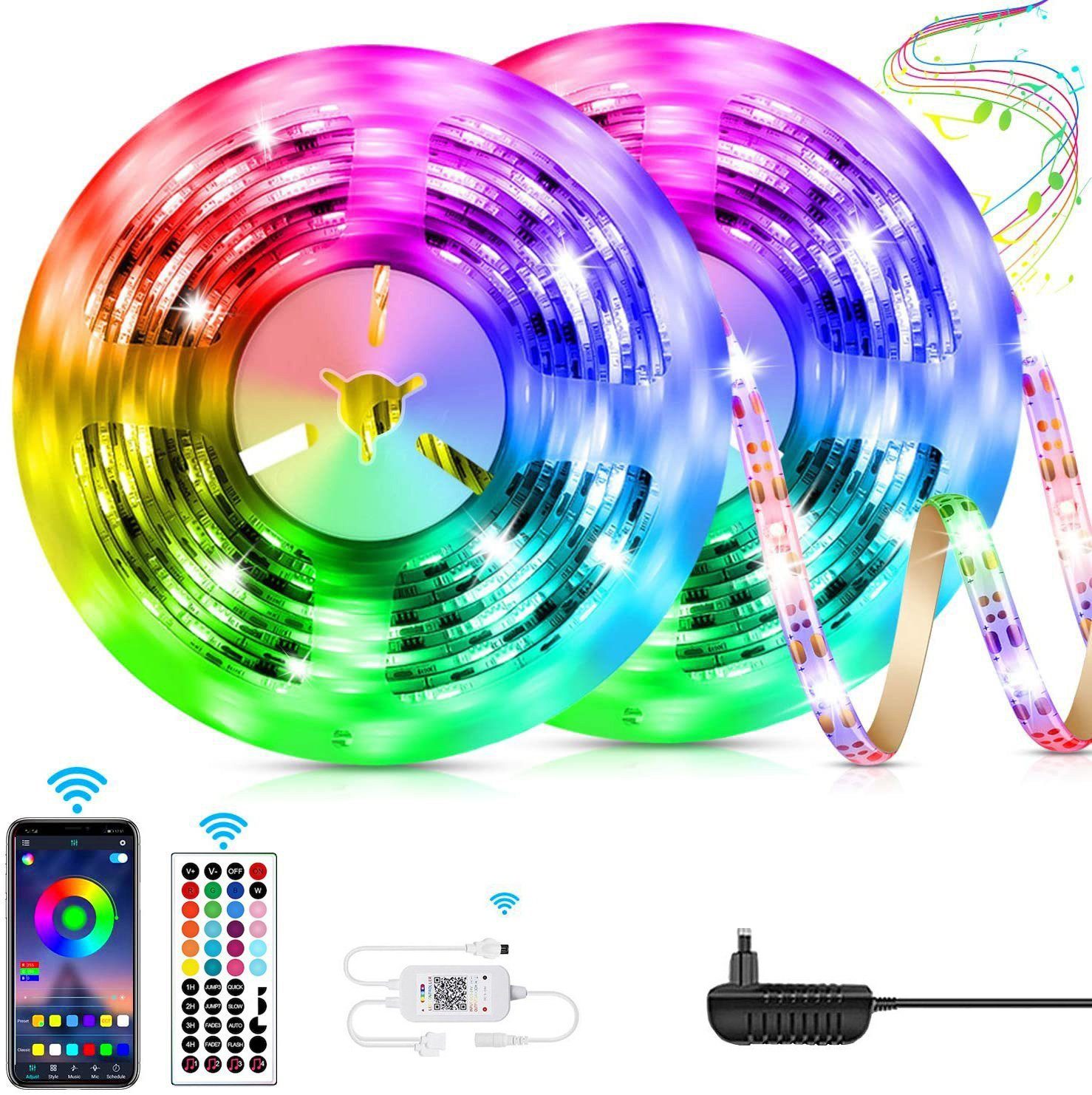 Oneid RGB Strip,Bluetooth LED 10M LED-Streifen LED Streifen,Farbwechsel Lichterkette LED
