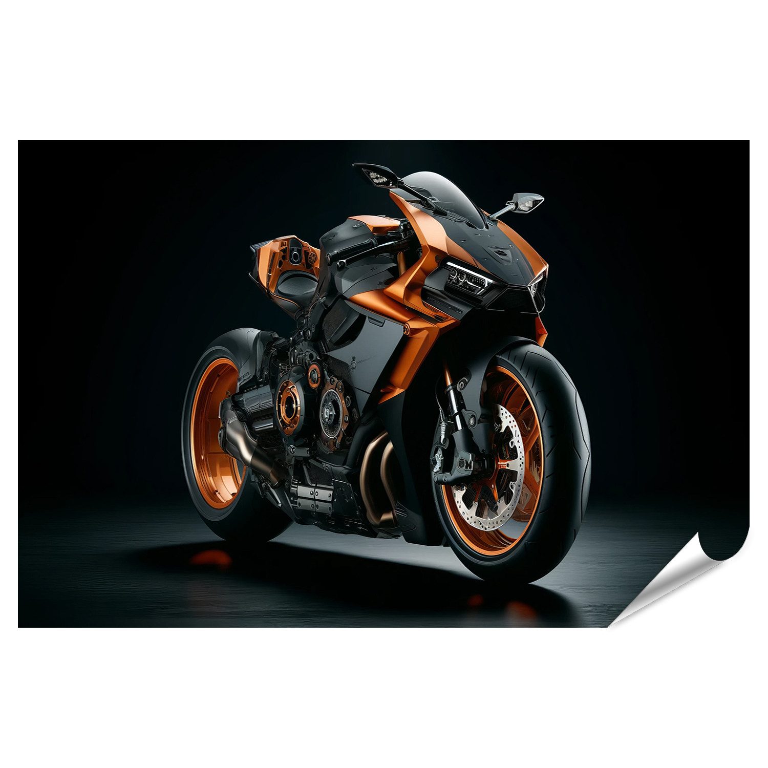 Wandbild futuristisches orangefarbenes Sportmotorrad