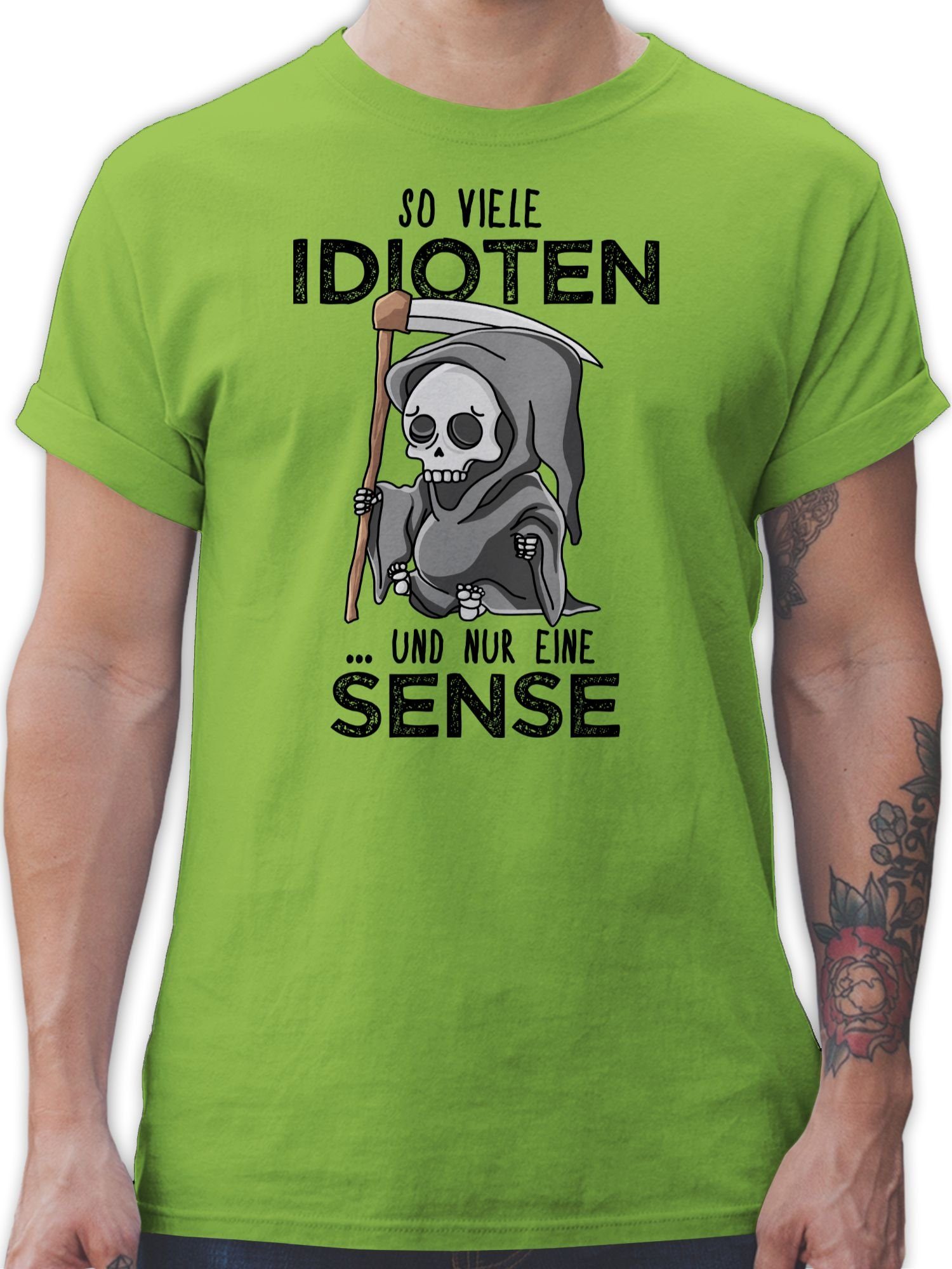 Shirtracer T-Shirt So viele Idioten und nur eine Sense - Schwarz Sprüche Statement mit Spruch 03 Hellgrün | T-Shirts