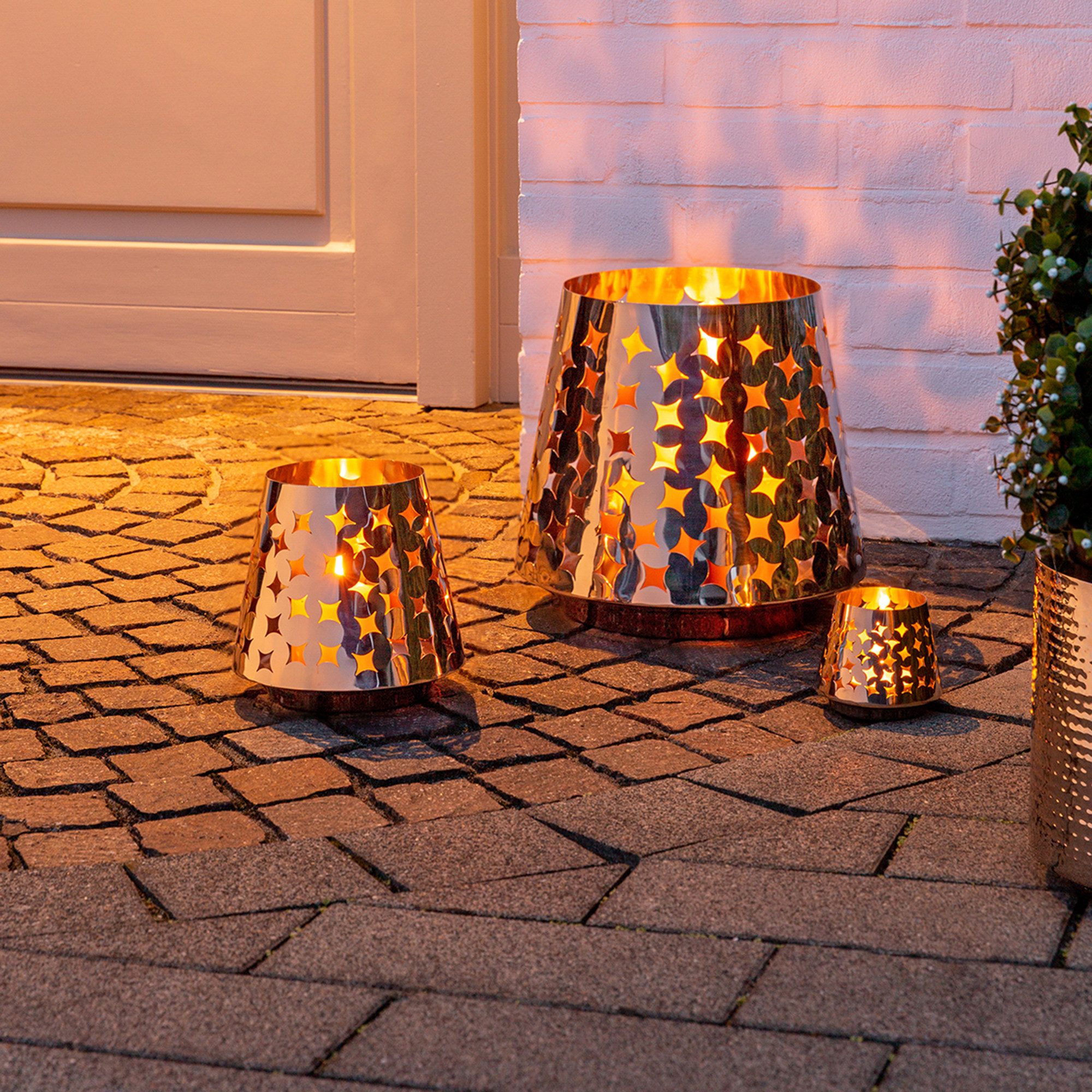 Fink Windlicht LUMA - 2er Set Windlichter aus Edelstahl - silber - Teelichthalter (2er Set Windlicht, 2er Set), Teelicht - Kerzenlicht - Geschenkeset - Dekoration - Kerzenhalter