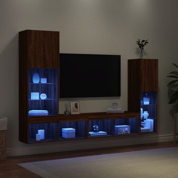 vidaXL TV-Wand 4-tlg. Wohnwand mit LED-Beleuchtung Braun Eiche Holzwerkstoff, (1-St)