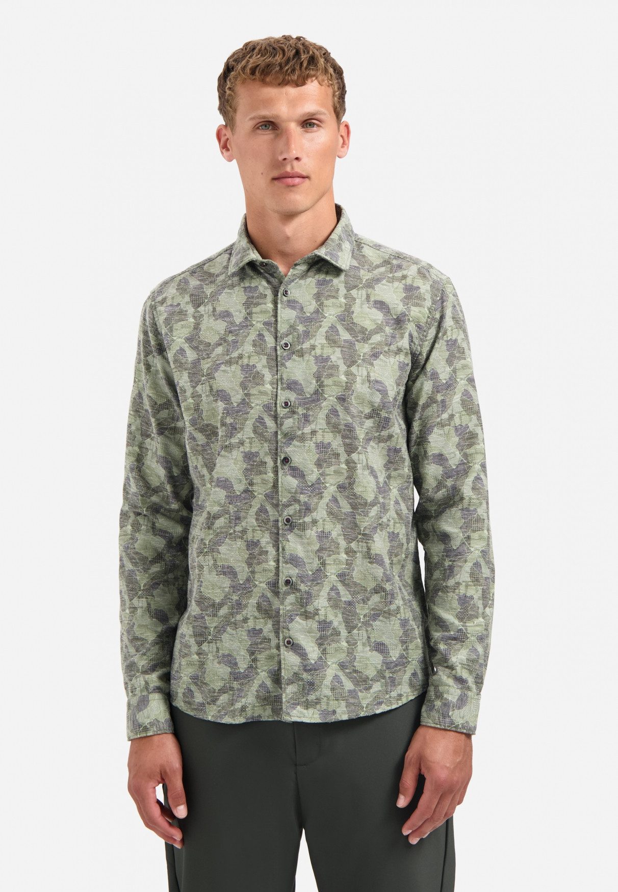 Rundhalspullover Shirt Allover Printed Jacquard