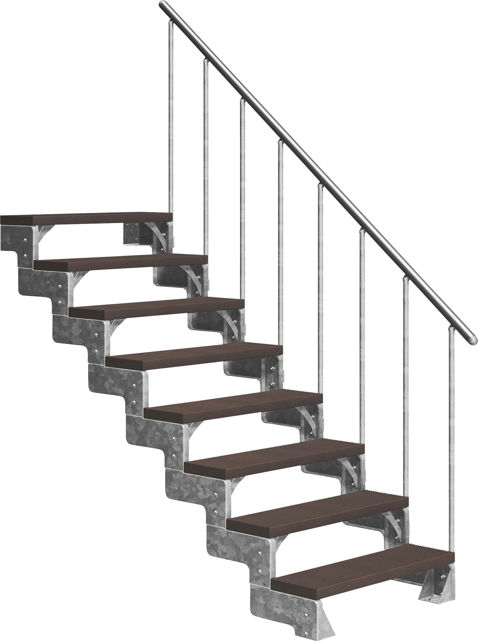 Dolle Außentreppe Gardentop, für Geschosshöhen bis 176 cm, Stufen offen, 8 TRIMAX®-Stufen dunkelbraun, inkl. einseitigem Alu-Geländer | Treppen