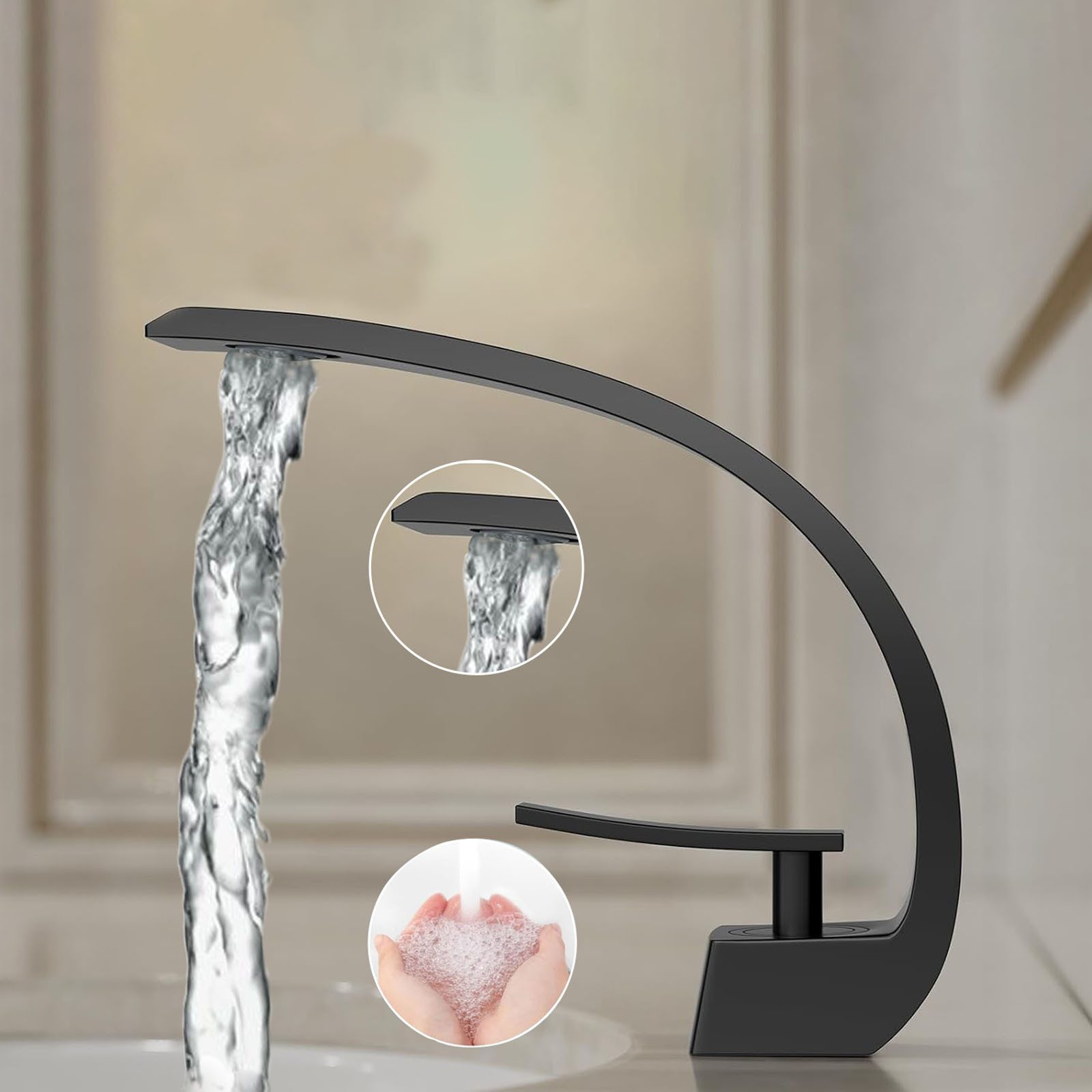 OKWISH Waschtischarmatur Wasserfall Bad Wasserhahn Küchenarmatur Einhebel ( günstig online kaufen