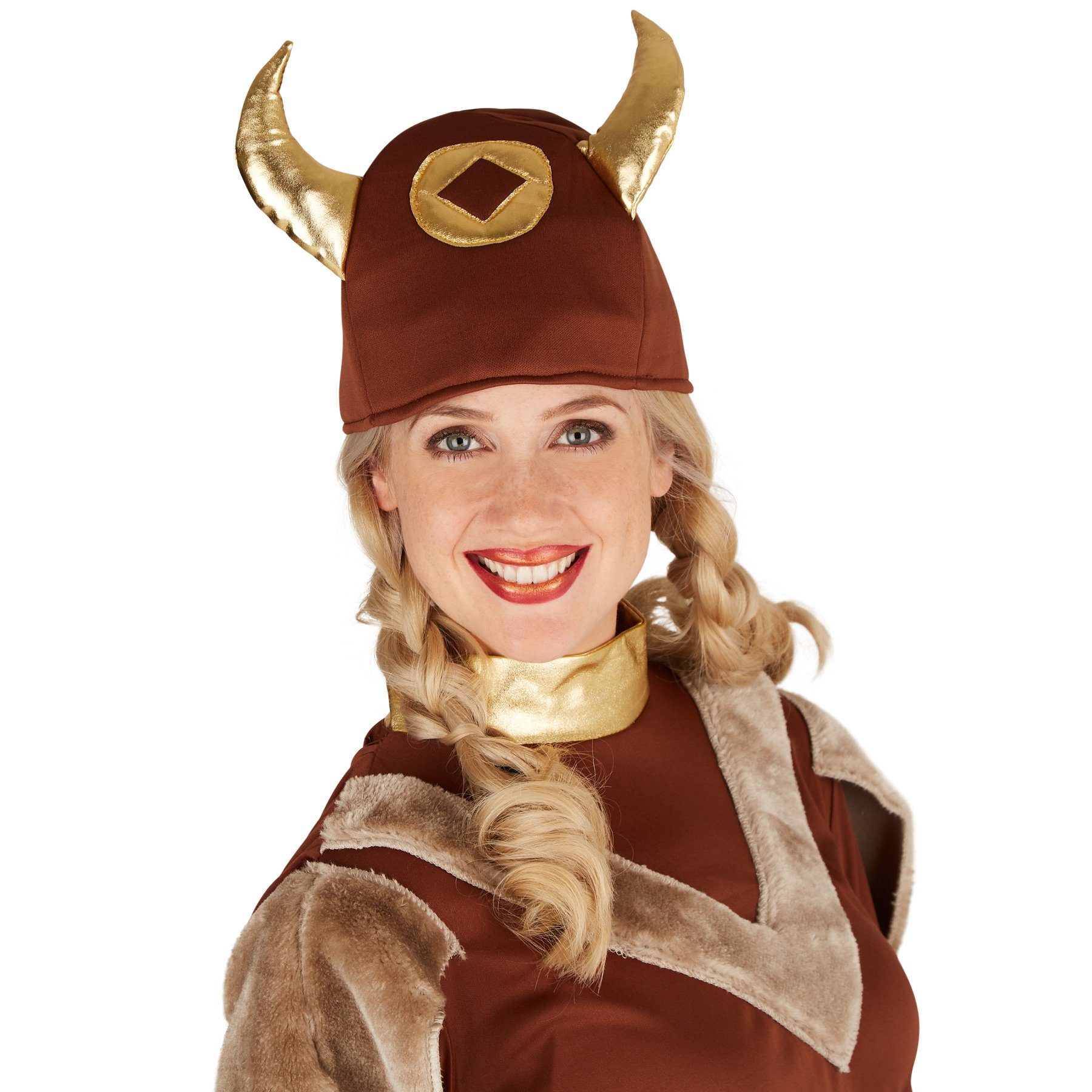 dressforfun Wikinger-Kostüm Nordfrau/Kriegerin, in der Farbe braun, Gr. XXL, Kleid mit Umhang, Schöner Gürtel, Cooler Wikinger Hut, Inkl. Stiefel - und Armstulpen