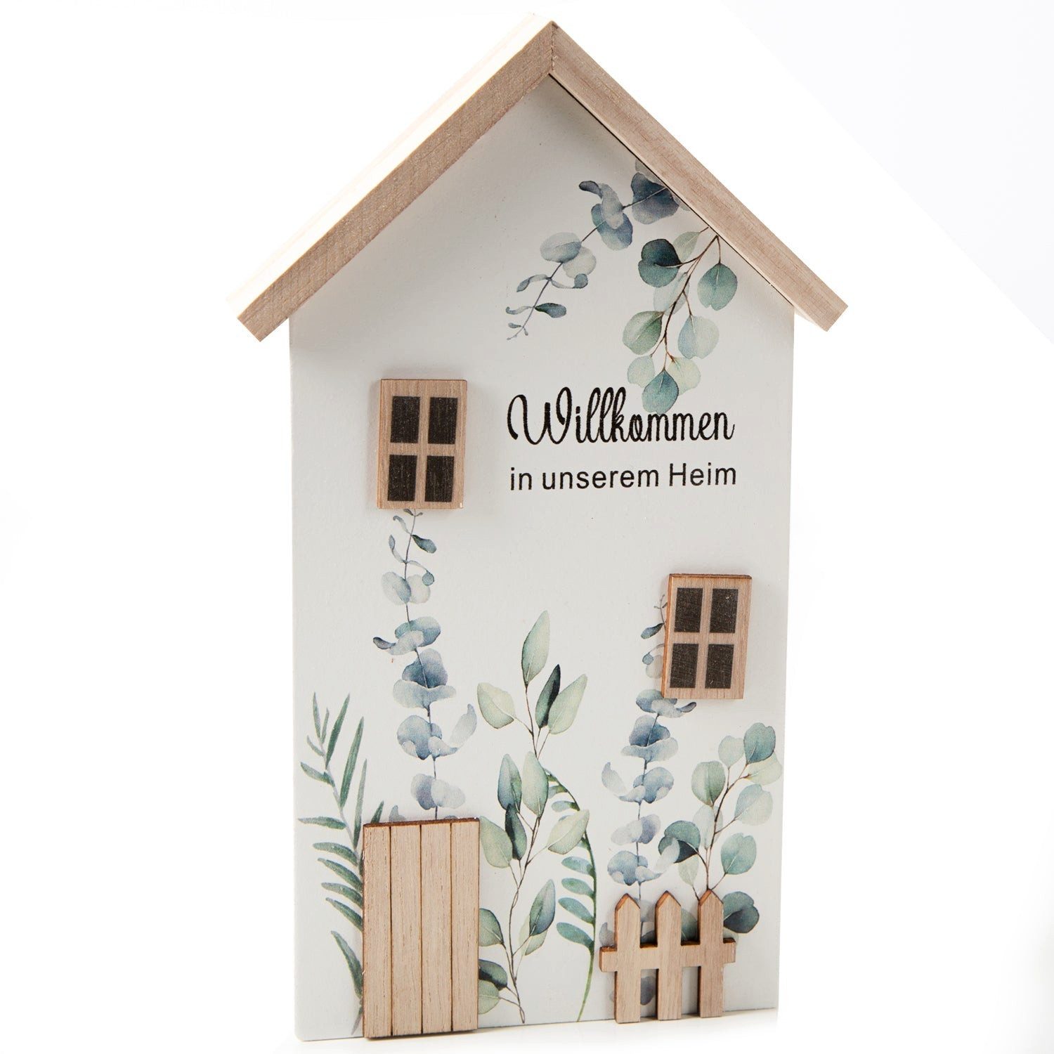 Logbuch-Verlag Dekofigur Dekohaus aus Holz Willkommen in unserem Haus kleines Holzhaus Deko