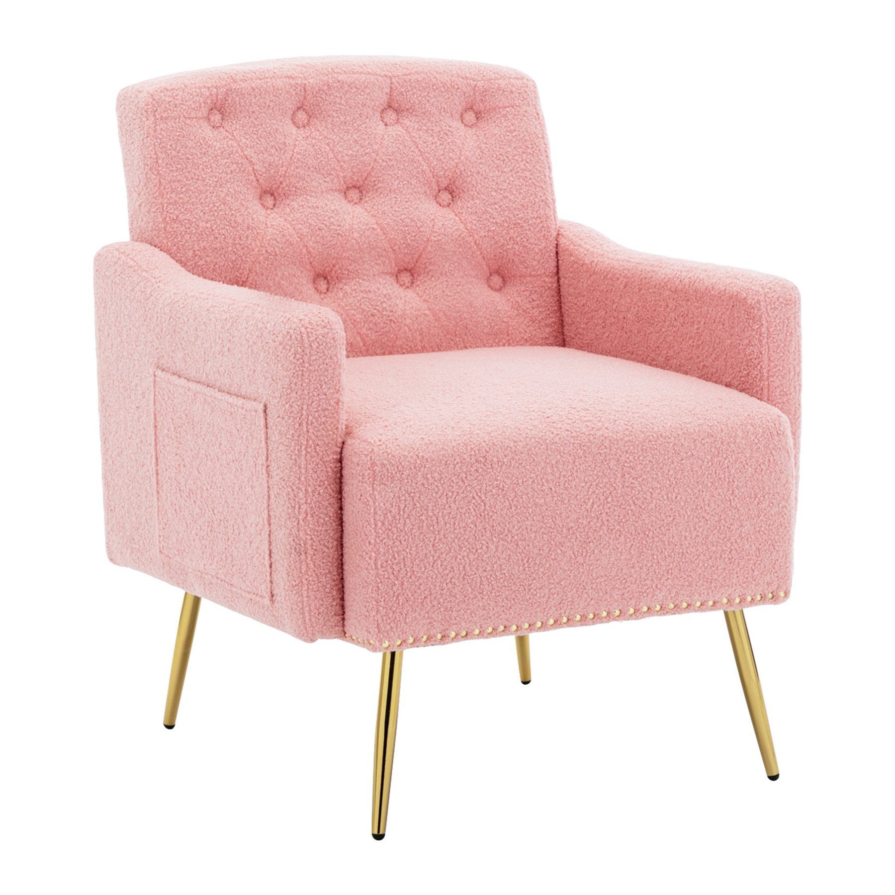 Seitentaschen,gepolsterter Sessel mit Sofastuhl,lässiger Sessel Relaxsessel rosa Celya
