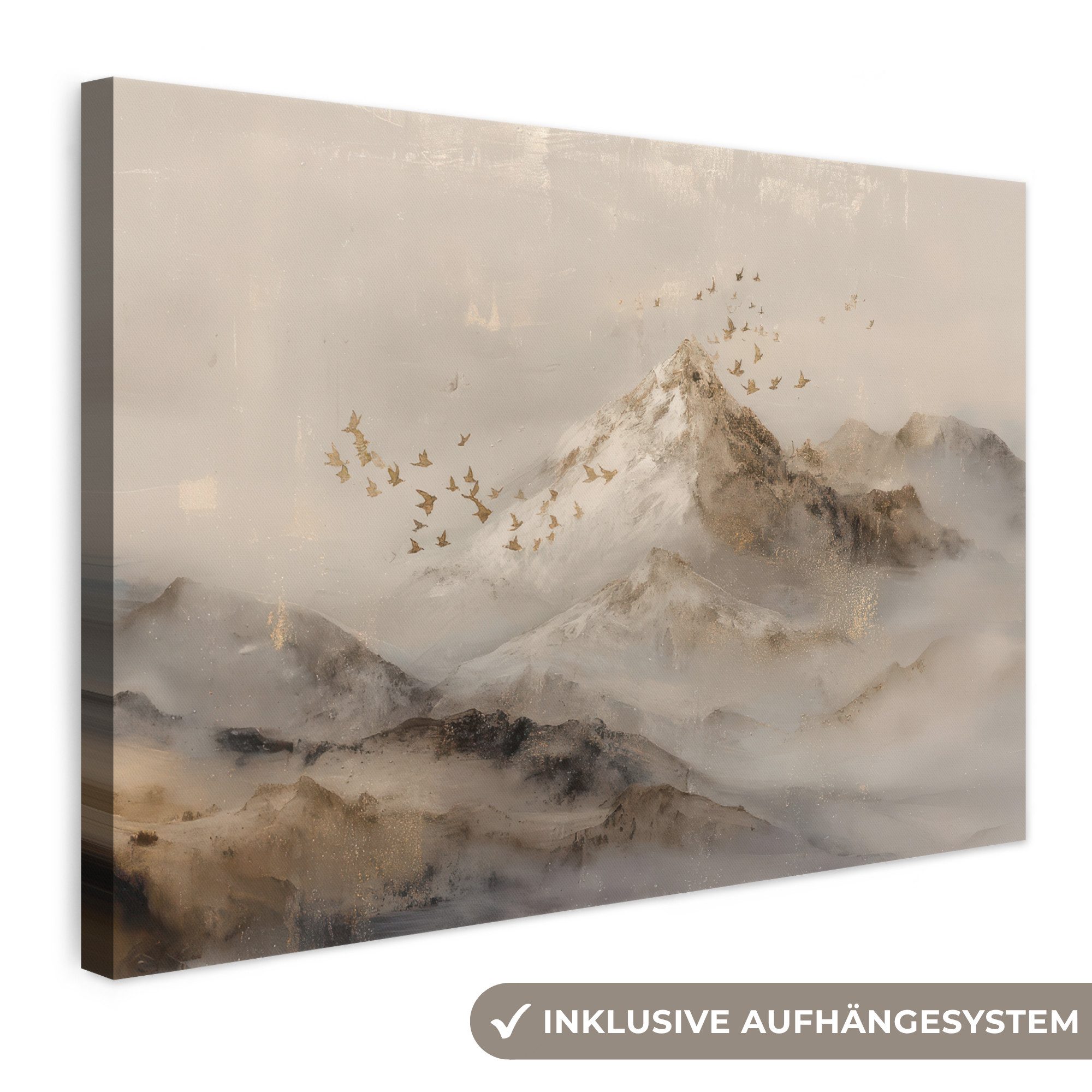 OneMillionCanvasses® Leinwandbild Berglandschaft - Nebel - Pinselstriche, Fotodruck (1 St), Leinwand Bilder Klein, Wand Dekoration Aesthetic 30x20 cm