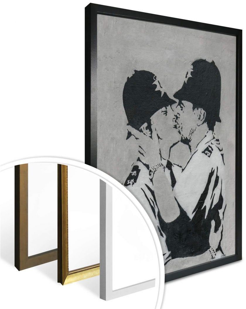 Kissing Poster, Bild, St), Wandposter Menschen Policemen, Wandbild, (1 Bilder Graffiti Wall-Art Poster