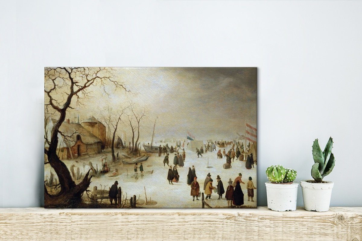 Wanddeko, Flusslandschaft (1 Leinwandbilder, Aufhängefertig, von, - dem 30x20 Figuren Wandbild Gemälde St), OneMillionCanvasses® cm mit Eis Eine auf winterliche Leinwandbild