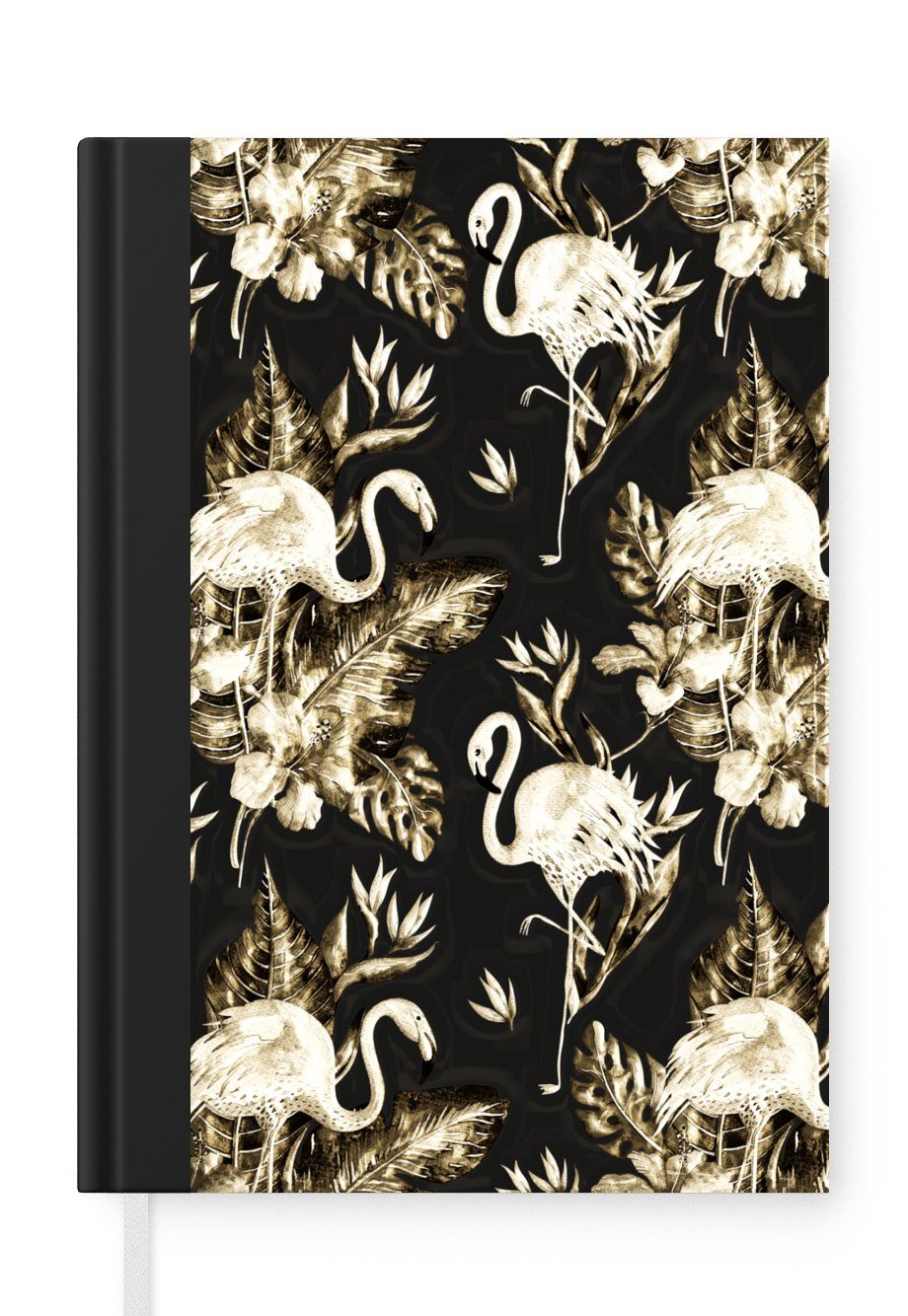 MuchoWow Notizbuch Blumen - Gold - Flamingo, Journal, Merkzettel, Tagebuch, Notizheft, A5, 98 Seiten, Haushaltsbuch