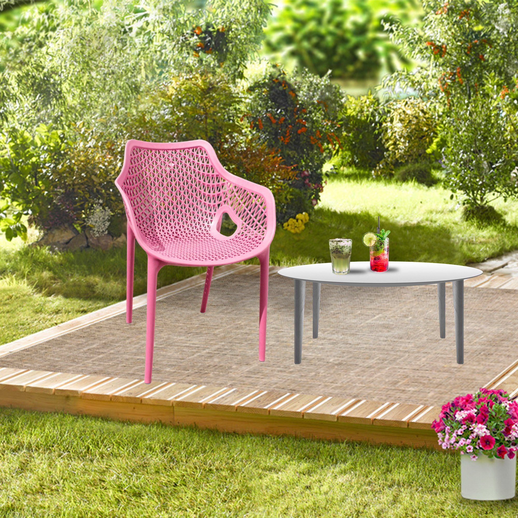 TRISENS Gartenstuhl Mark (1, 2, 3 oder 4 Stühle je nach der Wahl, 1 St), Terrassenmöbel aus einem Guss Stapelstuhl für Außen- und Innenbereich Rosa