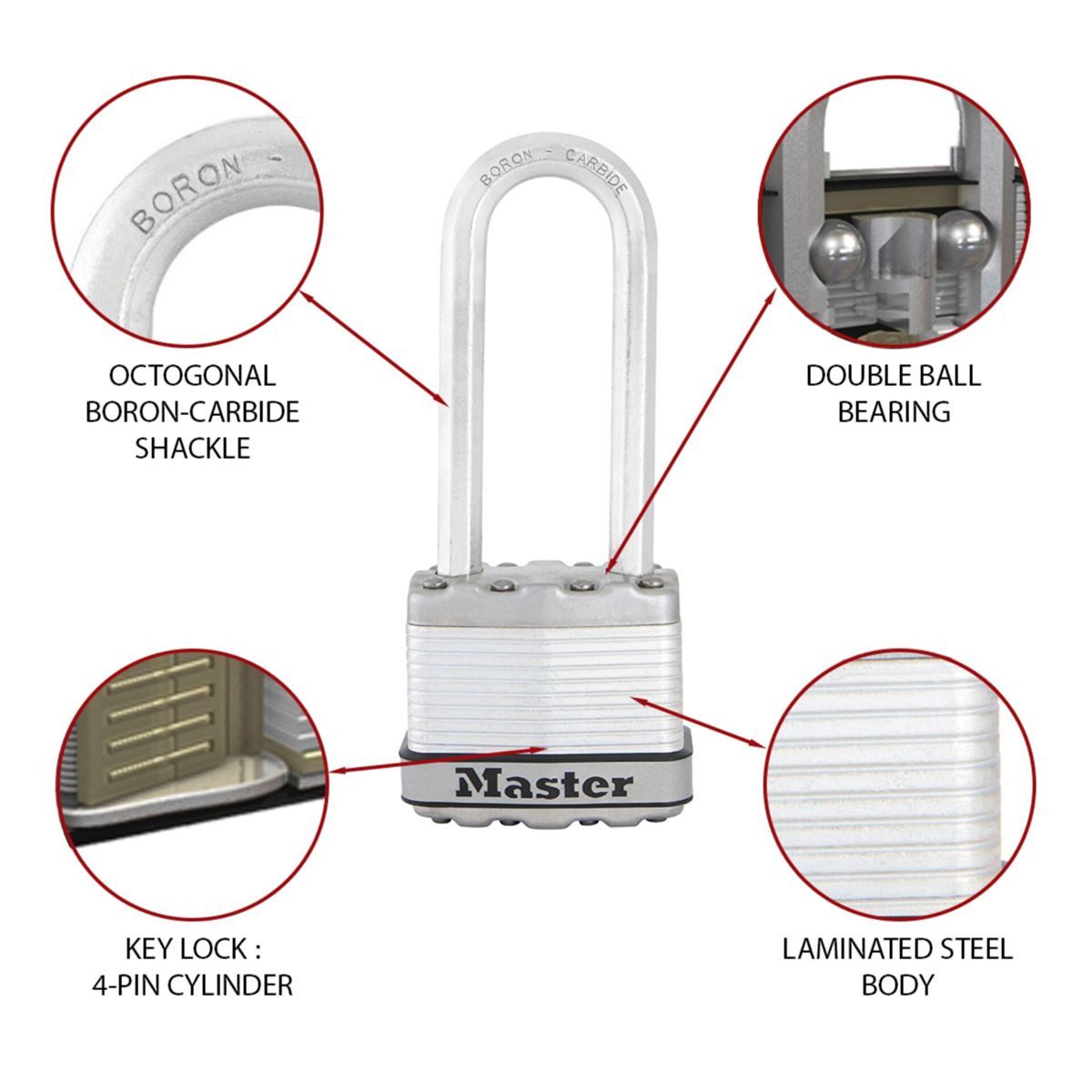 Master Lock Vorhängeschloss mit Korrosionsschutz 45mm M1EURDLJ Diebstahlalarm
