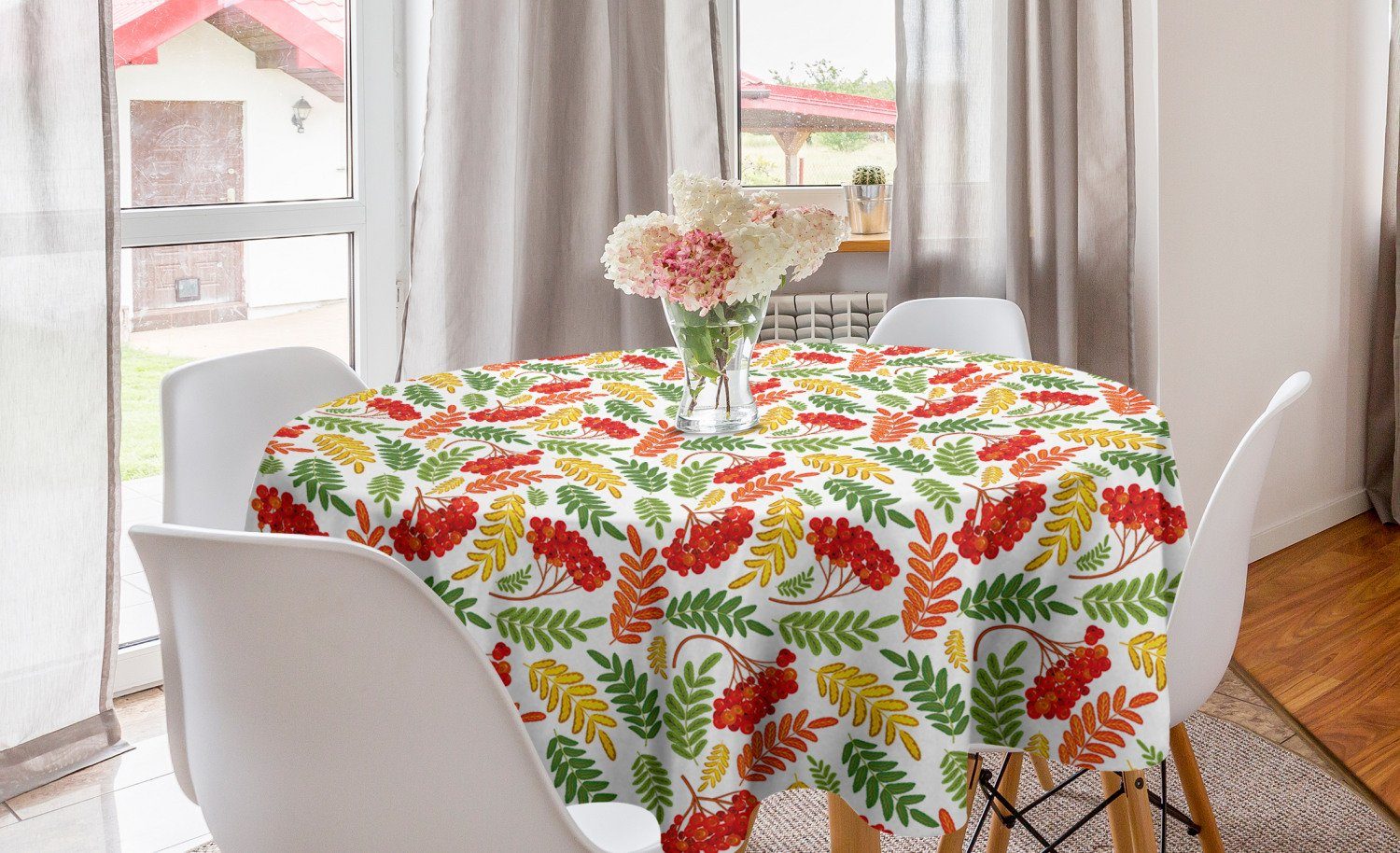 Tischdecke Abakuhaus Esszimmer Kreis Tischdecke Abdeckung für Flora-Muster Küche Dekoration, Eberesche Herbstliche