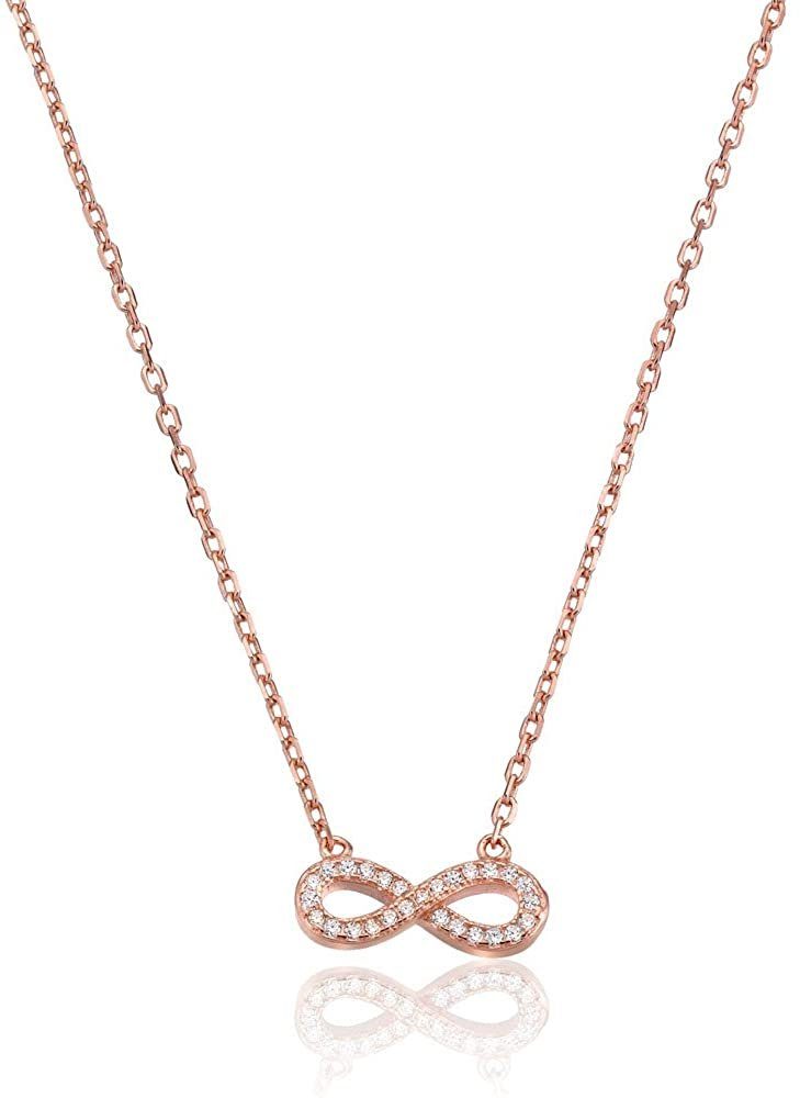 Karisma Kette mit Anhänger Karisma Damen Silber 925 Anhänger Unendlichkeit Zrikonia Collier, Kette mit Verlängerung 5cm - Roségold Weiße Steine