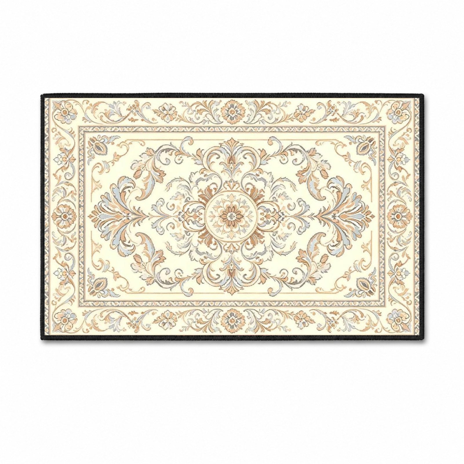 Jumpeak Teppich Klassischer Ornament Teppich Oriental Barock Muster Creme Beig, Rechteckig, Höhe: 5 mm, Kunstkaschmir, pflegeleicht, kurze Fasern, angenehm zu tragen