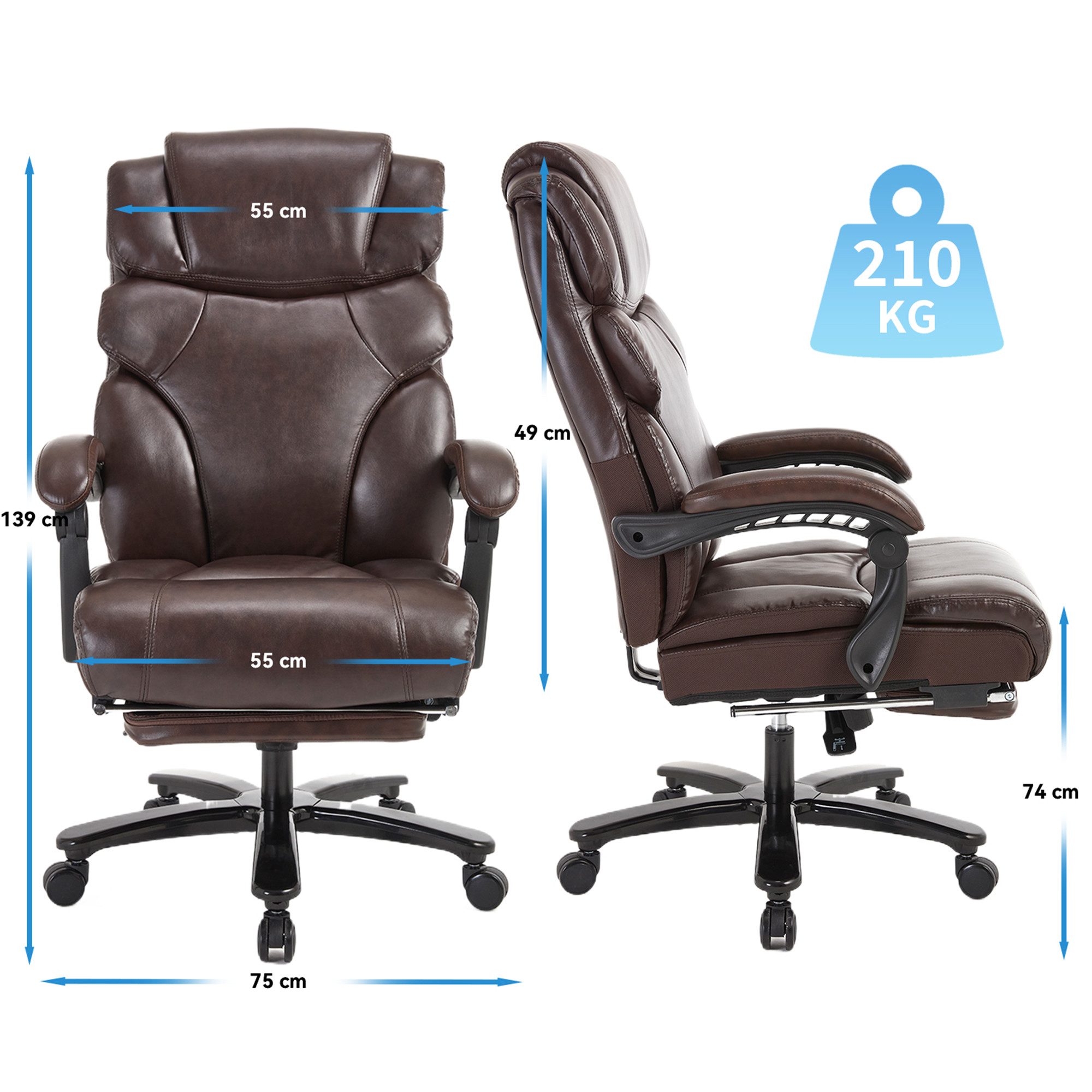 AISALL Bürostuhl Chefsessel PU mit Fußstütze, verstellbare Rückenlehne, PU-Leder (1 St), ergonomischer Schreibtischstuhl, Drehstuhl