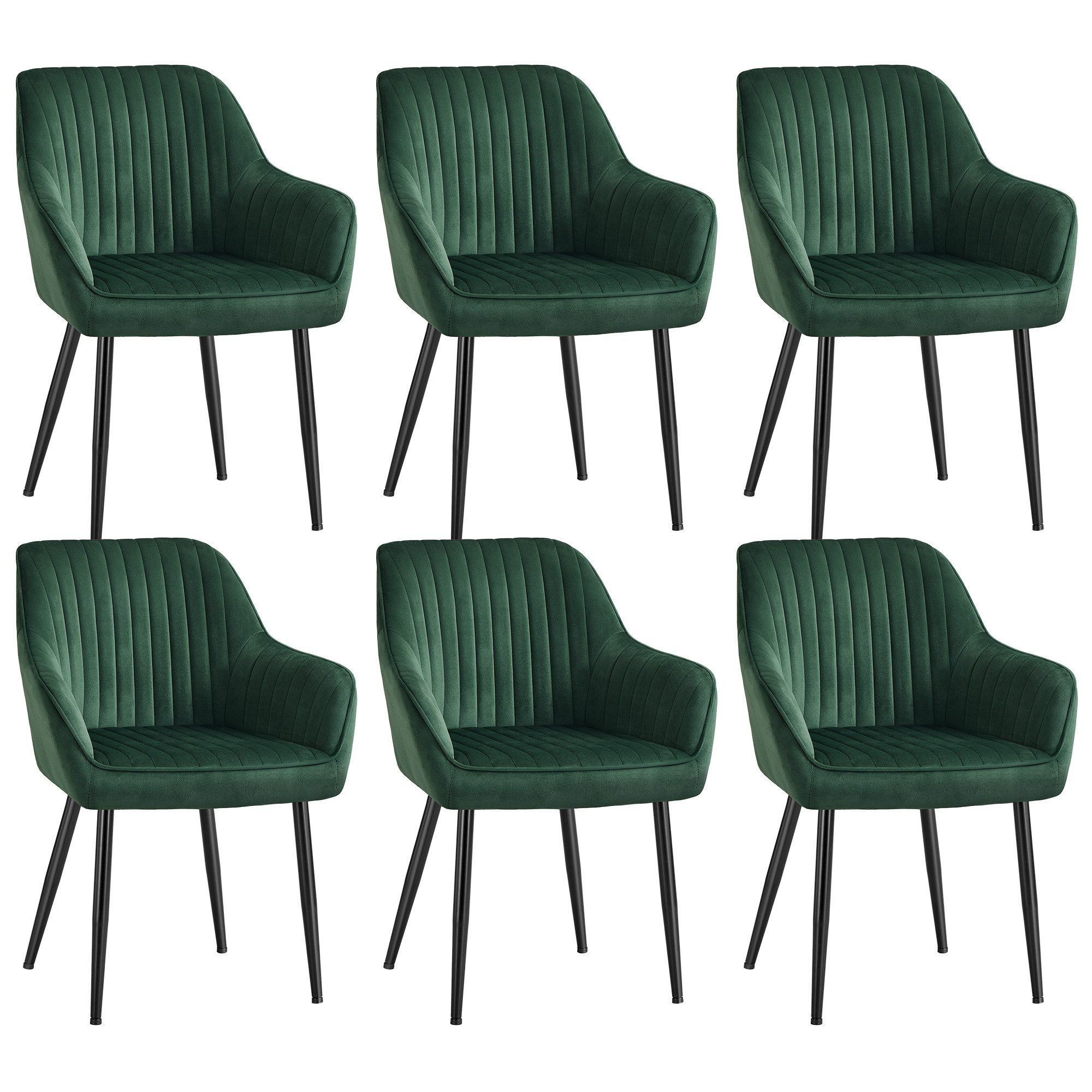 SONGMICS Esszimmerstuhl Küchenstuhl aus Samt, Polsterstuhl mit Armlehnen, Loungesessel (6 St), 6er Set, Metallbeine, bis 120 kg belastbar