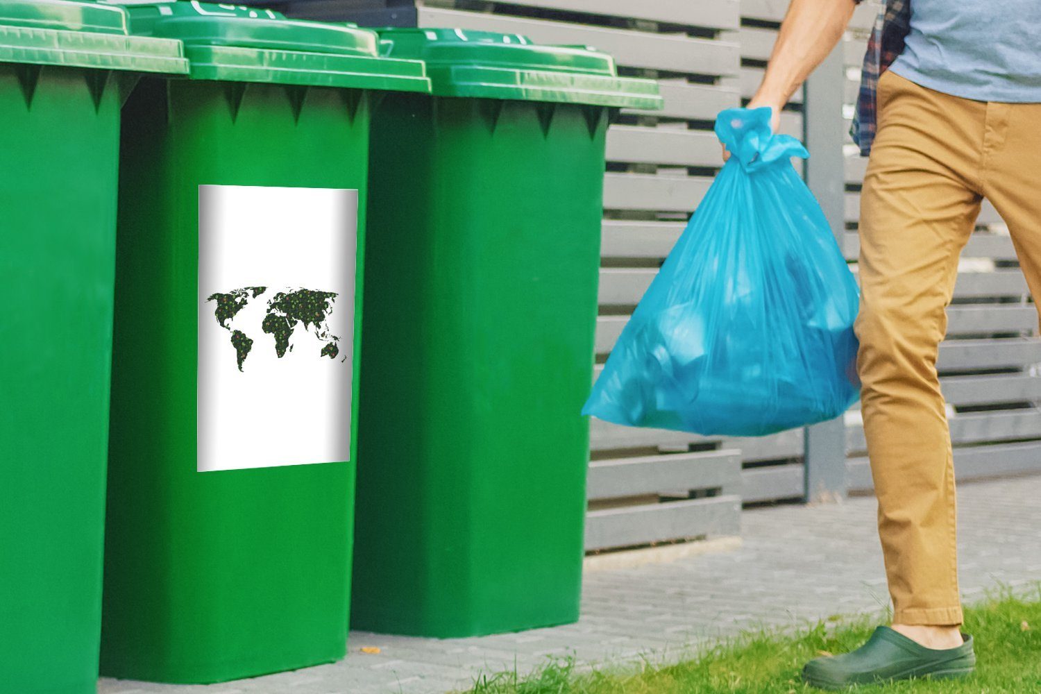 St), Wandsticker - Abfalbehälter - Mülltonne, Container, Weltkarte Sticker, (1 Tropisch Pflanzen Mülleimer-aufkleber, MuchoWow