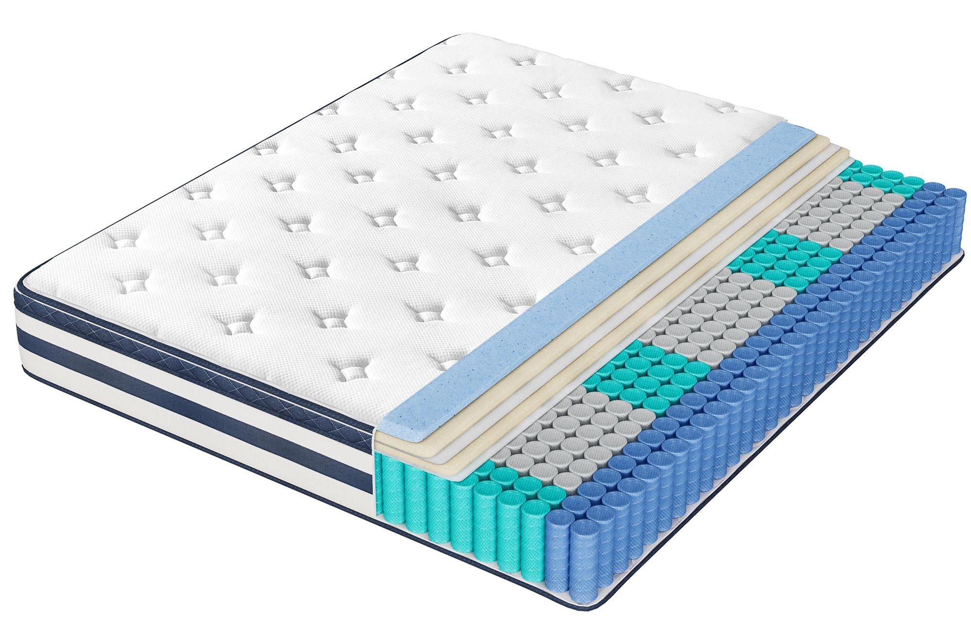 Taschenfederkernmatratze Federkernmatratze, VASAGLE, 25 cm hoch, 7-Zonen-Unterstützung, aus Gel-Memory-Schaumstoff, mittelfest, H3