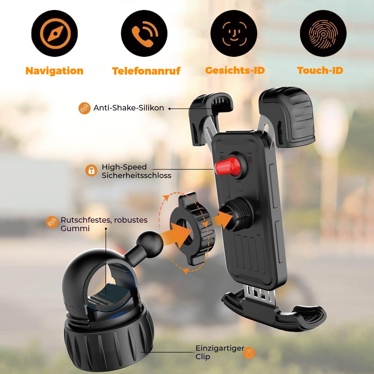 BlingBin Smartphone-Halterung 360° Lenker Halter, Motorrad Handyhalterung Handyhalter Fahrrad, (Durchmesser der Befestigungslöcher: 18–32 mm, 1-tlg., Durchmesser der Befestigungslöcher: 18–32 mm, Handy Motorradhalterung für iPhone16 15 14 13 12, Samsung, Huawei)