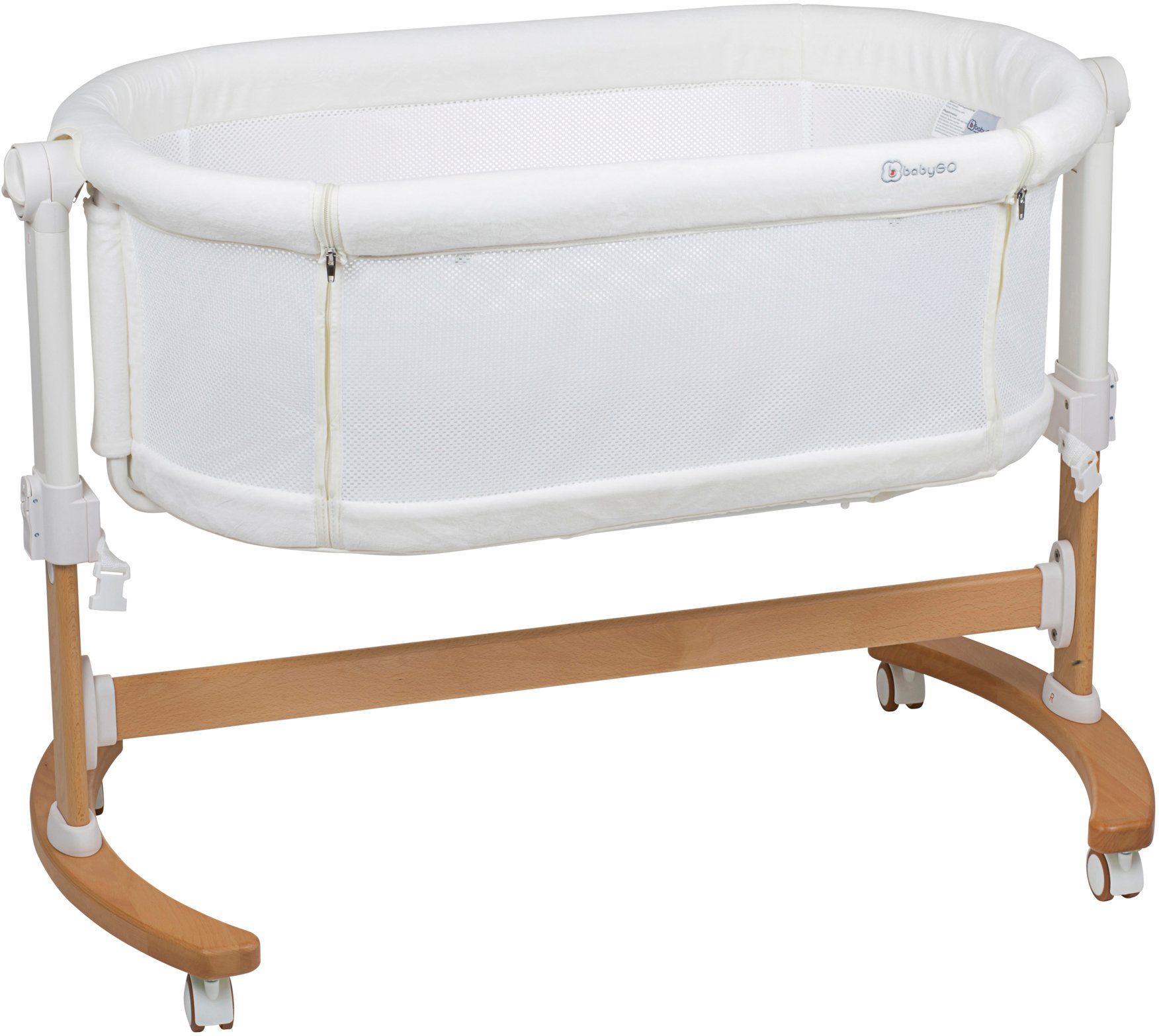 BabyGo Beistellbett Amila, beige white, mit Schaukelfunktion