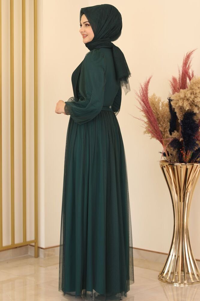 fashionshowcase Tüllkleid Damen Abendkleid Maxilänge Abaya-Stil - Modest Mode vollständig blickdicht & bedeckt