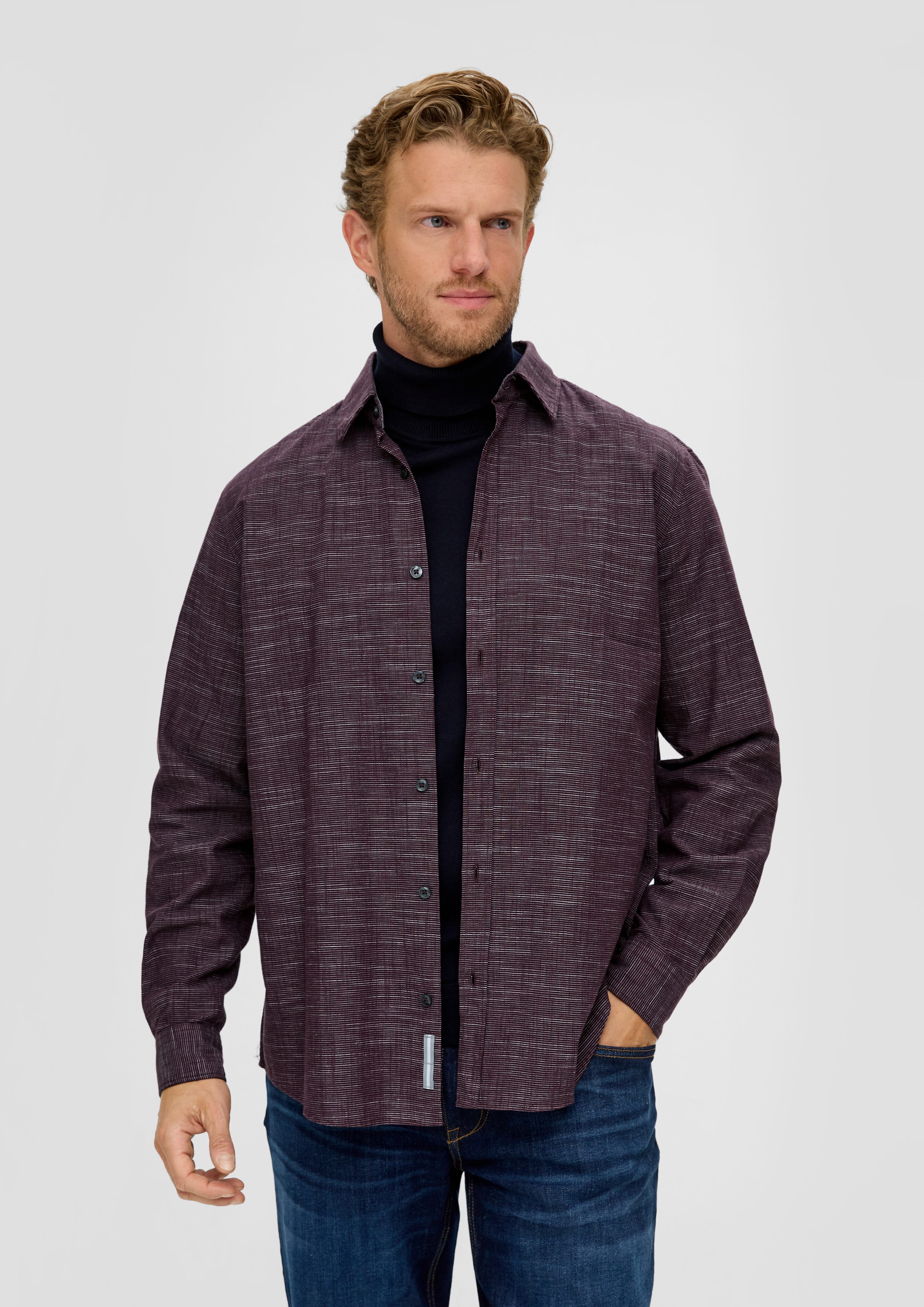 s.Oliver Langarmhemd Regular: Hemd aus Baumwolle Tape lila