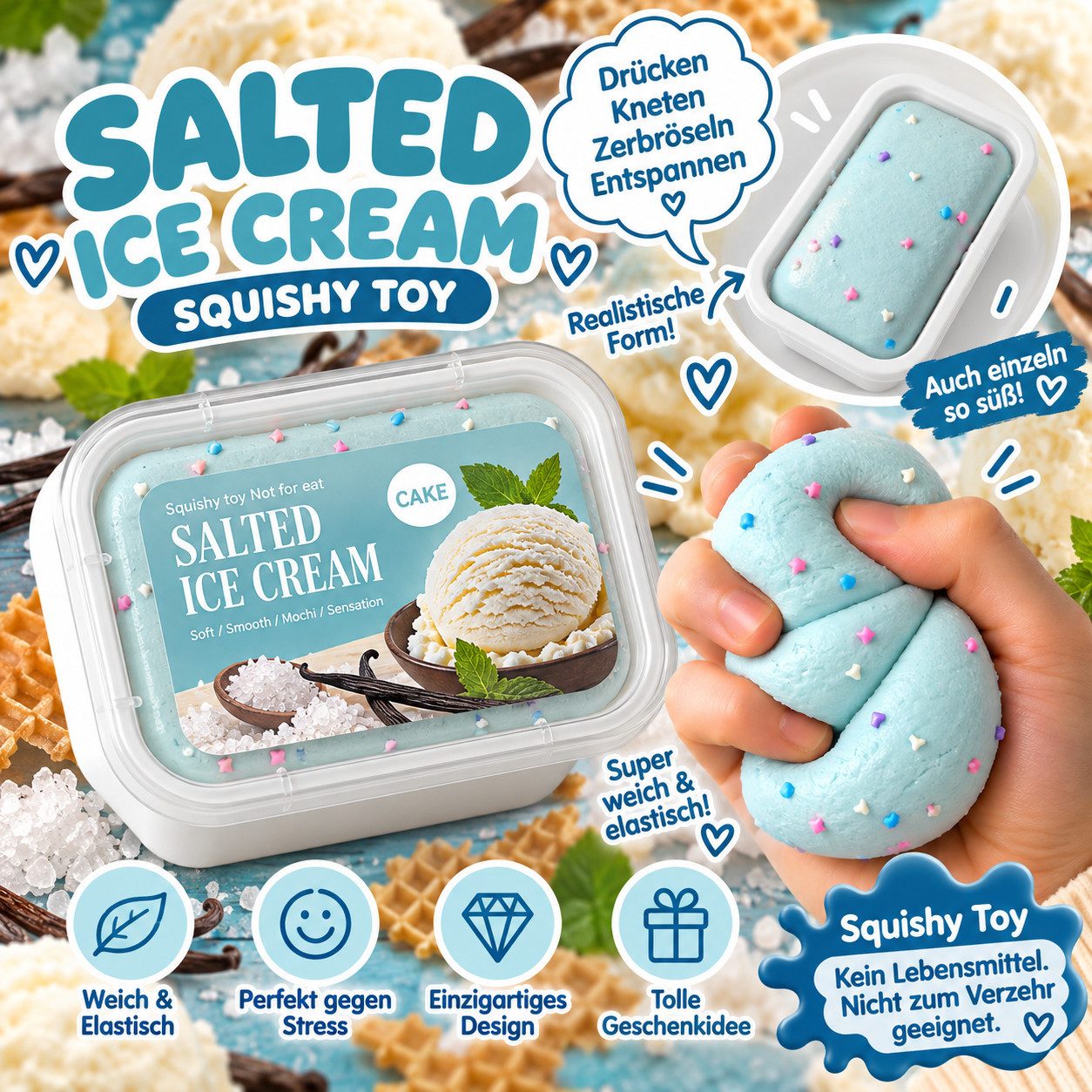 Candy & Bar Greifspielzeug Squishy Ice Cream – Weiches Spielzeug zum Drücken & Kneten