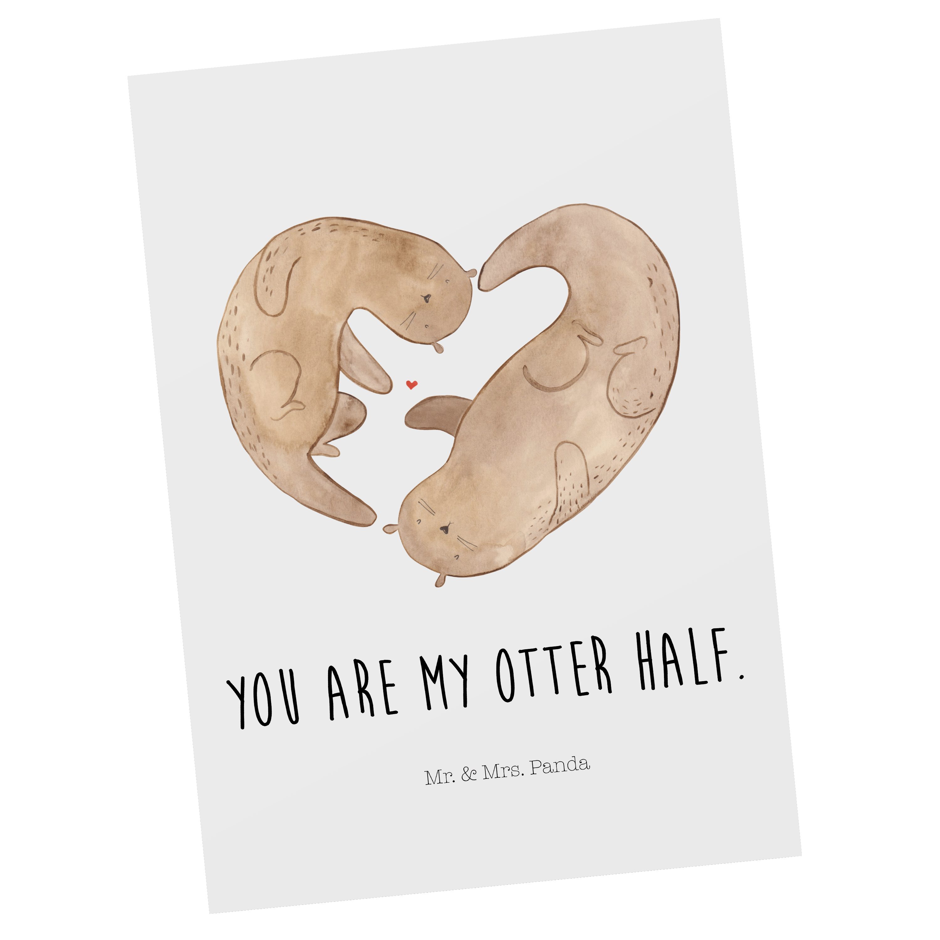 Mr. & Mrs. Panda Postkarte Otter Herz - Weiß - Geschenk, Geburtstagskarte, gemeinsames Leben, Ge