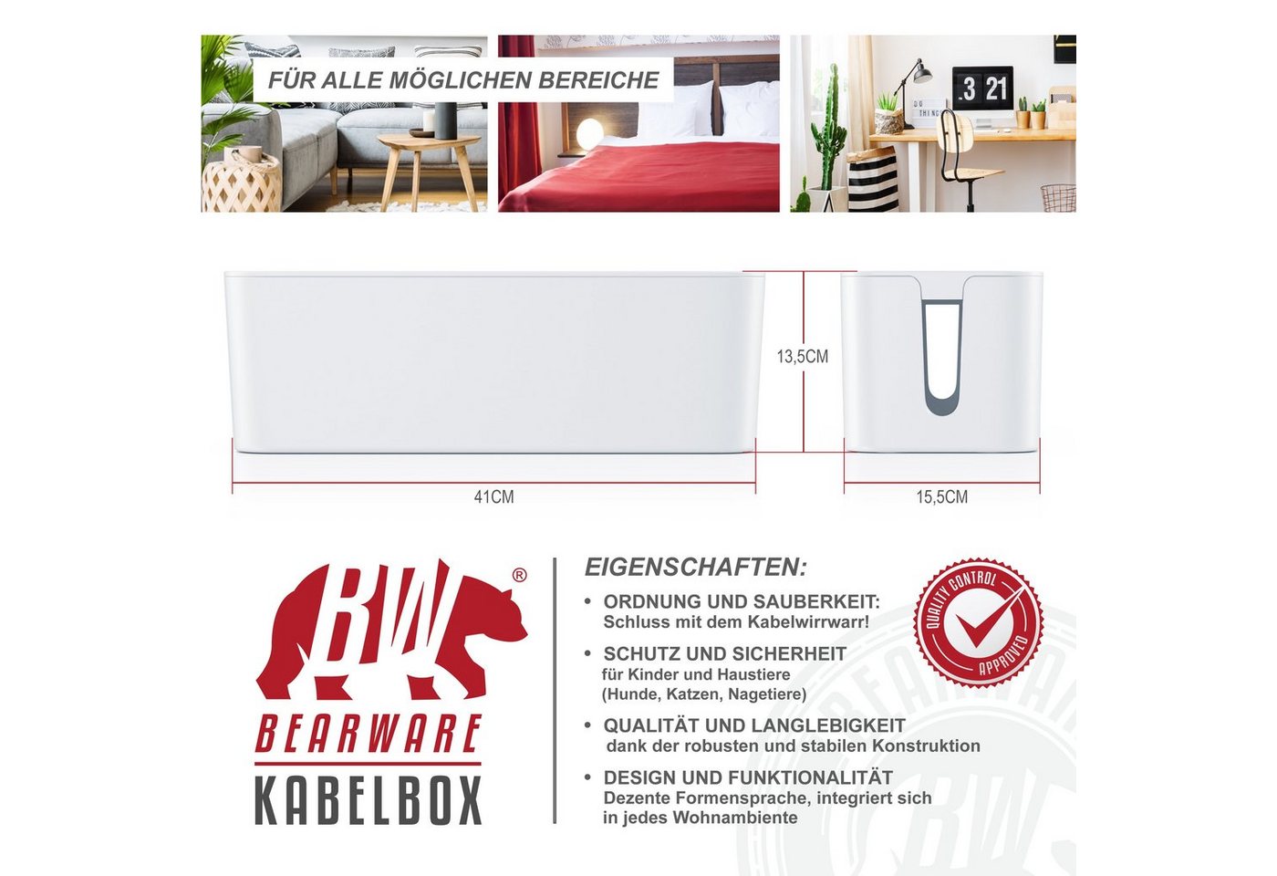 Thumbnail - BEARWARE Kabelbox, (1-tlg), Kabel Box mit Gummifüßen - Kabelmanagement / dezente Optik / Ladebox