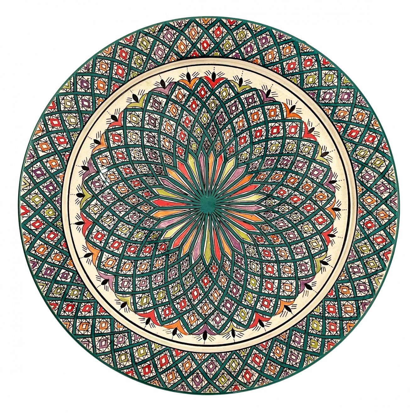 l-artisan Schüssel, Orientalische Keramik Schale, Handbemalte Teller, Essteller, Servierteller, Rund Speiseteller Aus Marokko BUNT Ø40CM