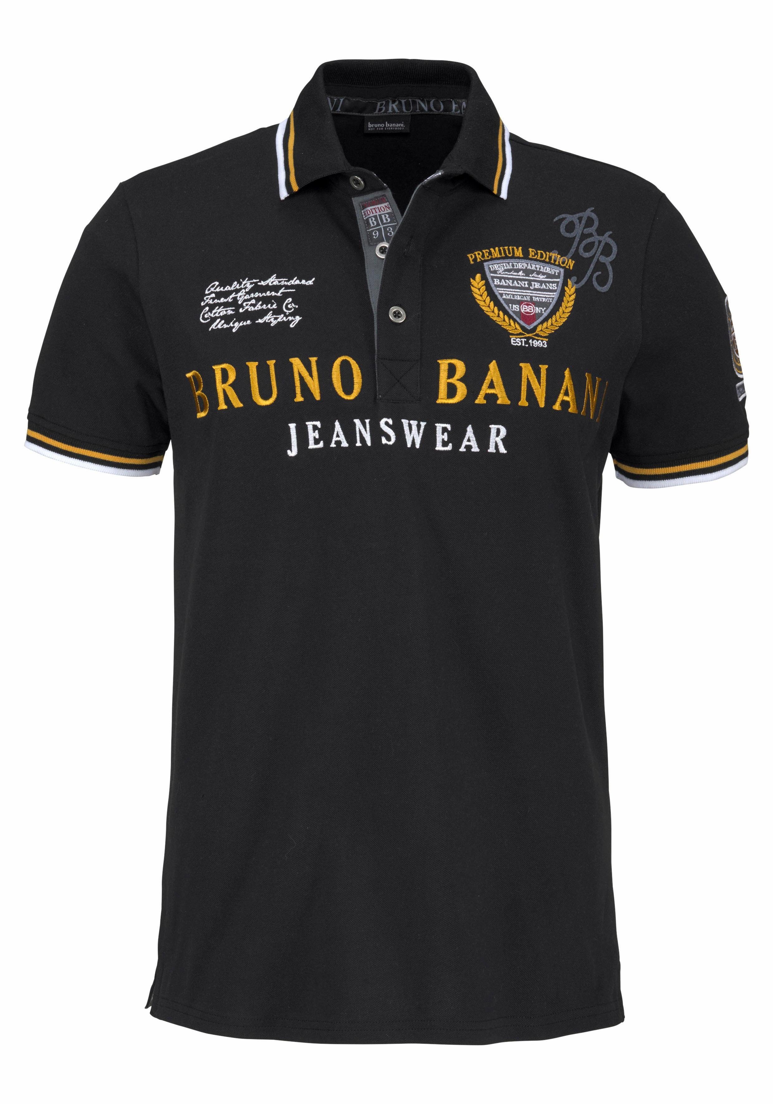 Bruno Banani Poloshirt körpernahe Passform, mit Stickereien und Badges, Polokragen