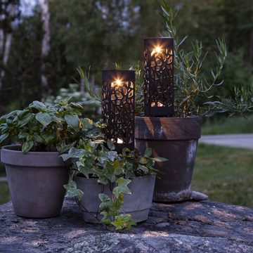 STAR TRADING LED Pollerleuchte LED Solar Wegleuchte warmweiß 18cm Lichtsensor schwarz 2er Set, LED Classic, Neutralweiß (3300K bis 5300K)