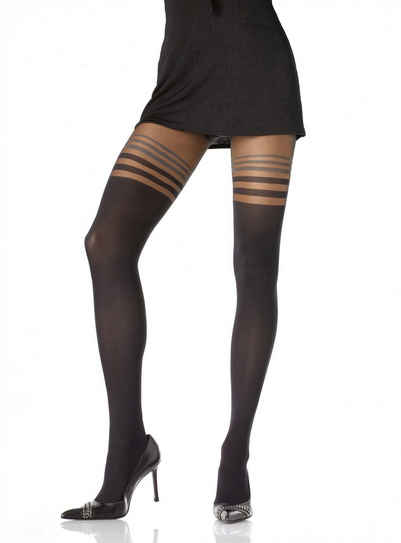 Leg Avenue Kostüm Schwarze Strumpfhose mit Streifen-Muster, Unverzichtbares Accessoire für Damen, vielseitig kombinierbares Kostümzubehör