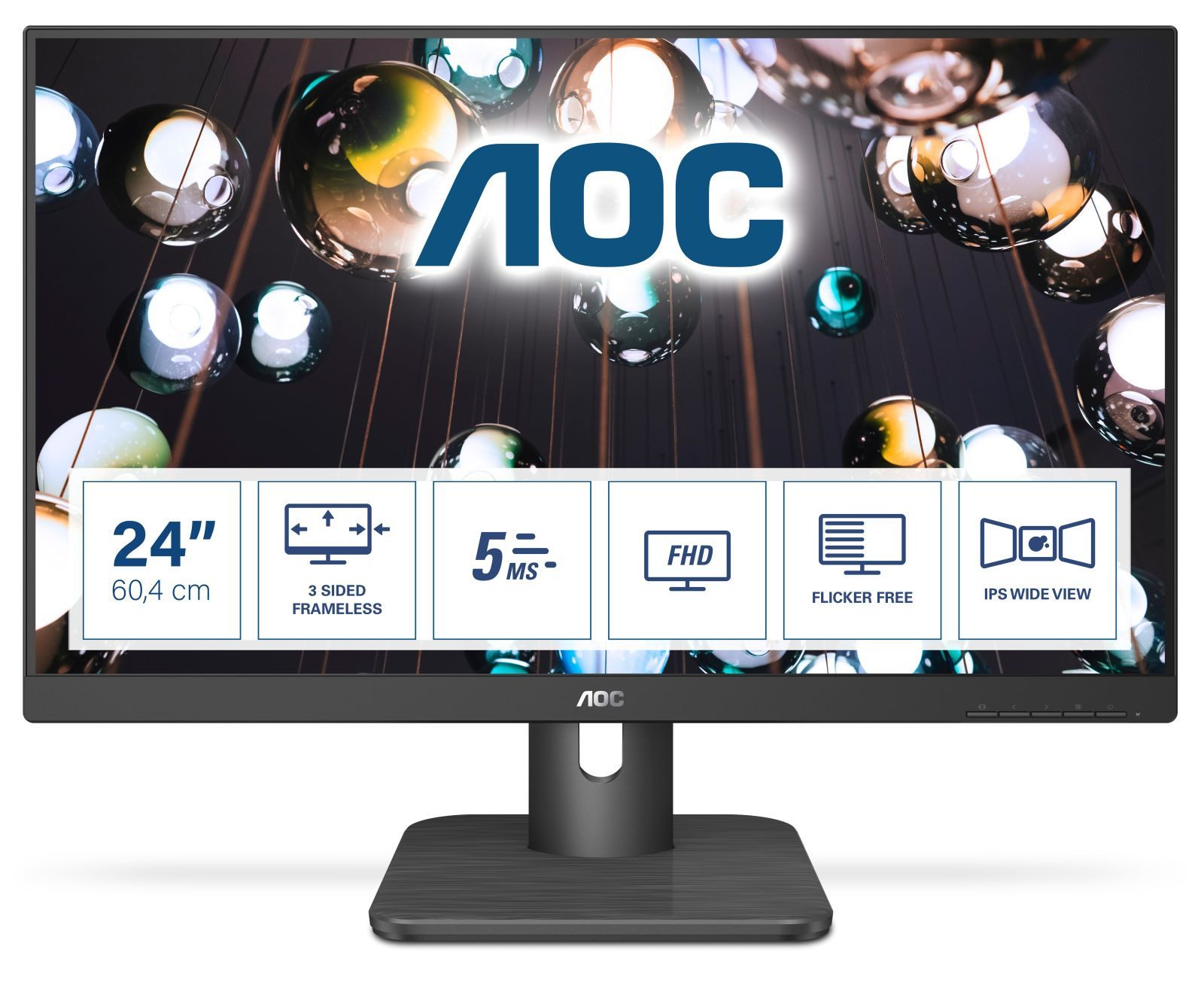 AOC 60,5cm (23,8) 24E1Q 16:09 HDMI+DP IPS 5ms TFT-Monitor (1920 x 1080 px, Full HD, 5 ms Reaktionszeit, 60 Hz, IPS, Eingebautes Mikrofon, Lautsprecher, Kopfhörerbuchse)